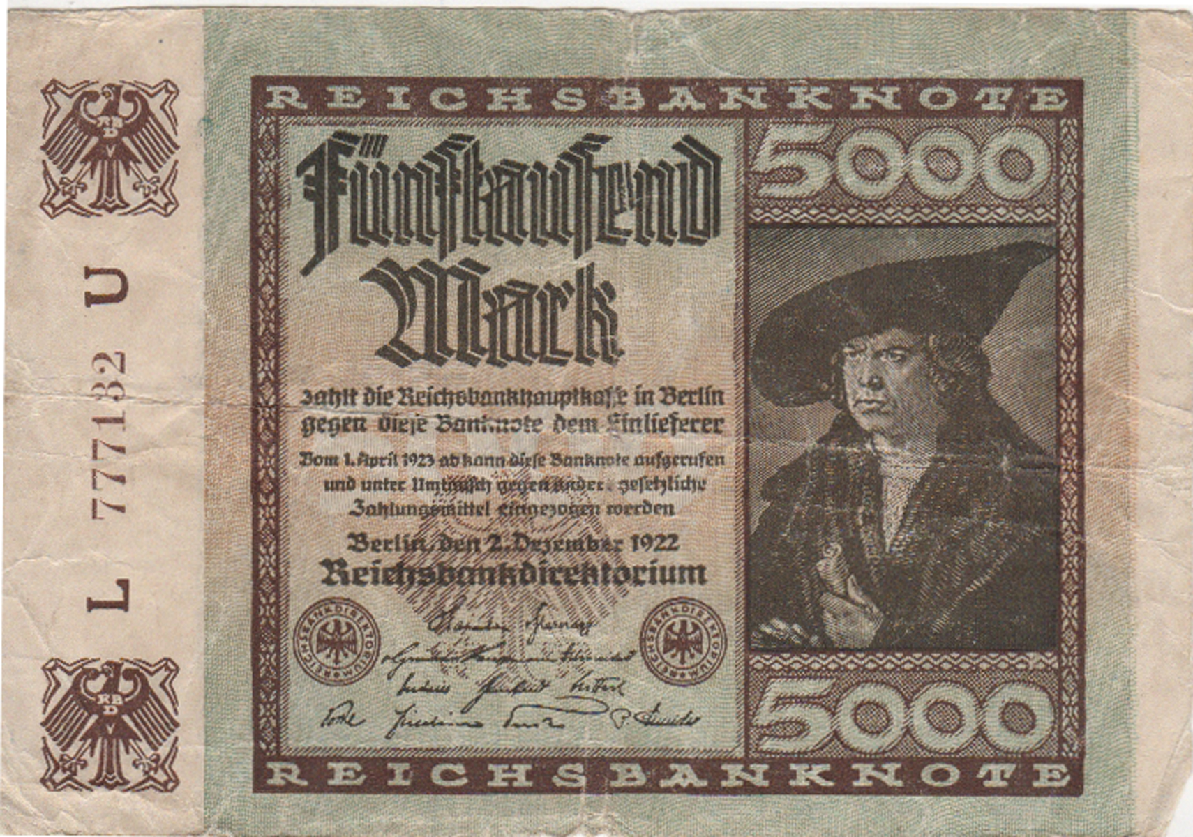 Fünftausend Mark von 1922 (Heimatmuseum und -Archiv Bad Bodendorf CC BY-NC-SA)