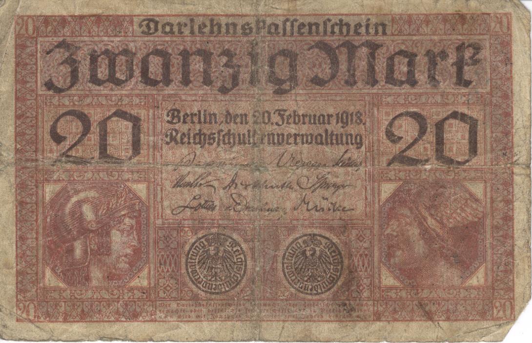 Zwanzig Mark 1918 (Heimatmuseum und -Archiv Bad Bodendorf CC BY-NC-SA)