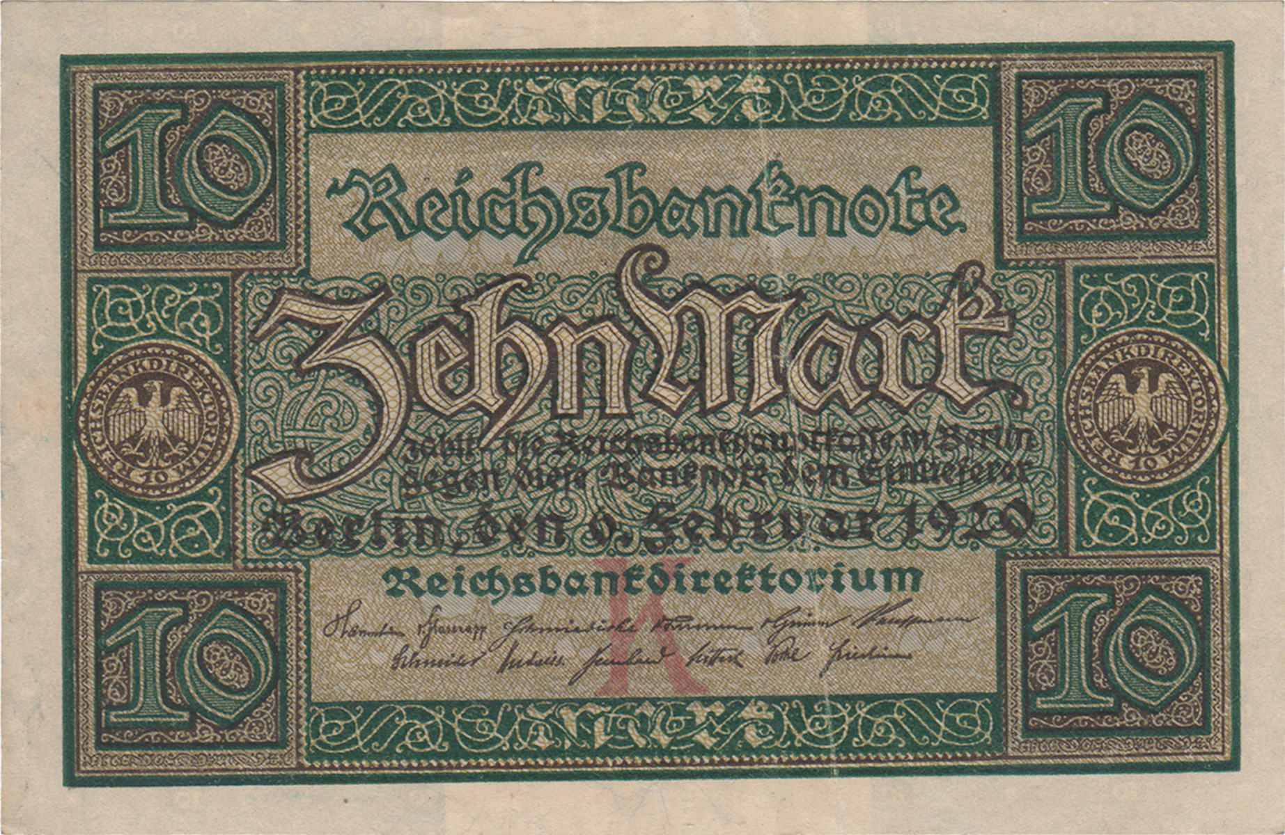 Reichsbanknote über zehn Mark von 1920 (Heimatmuseum und -Archiv Bad Bodendorf CC BY-NC-SA)