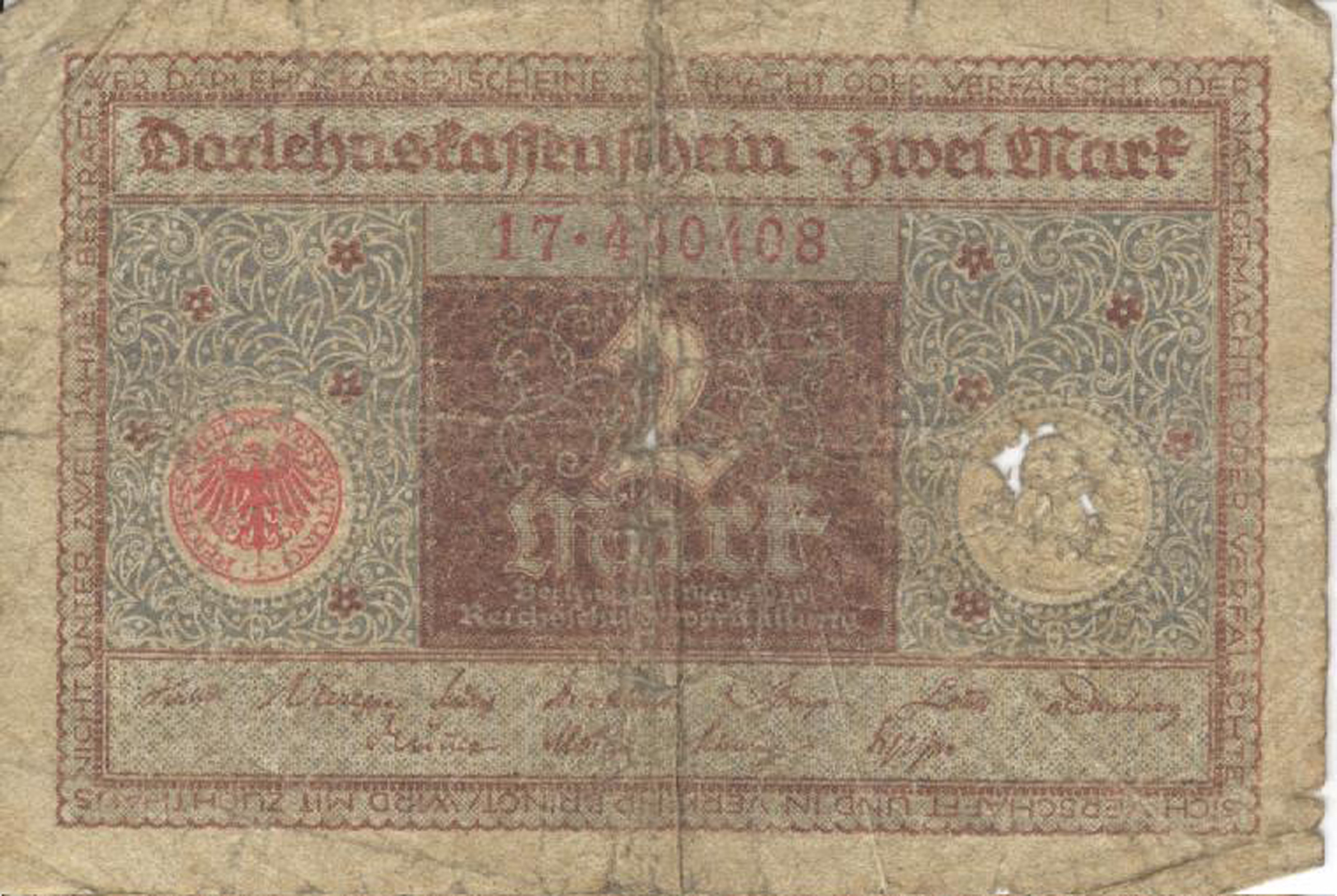 Darlehnskassenschein über 2 Mark von 1920 (Heimatmuseum und -Archiv Bad Bodendorf CC BY-NC-SA)