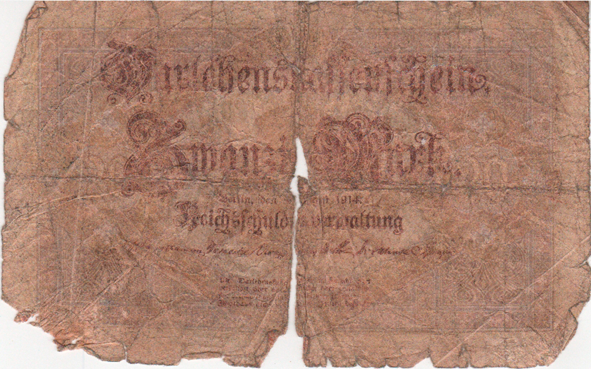 Darlehnshassenschein über Zwanzig Mark von 1914 (Heimatmuseum und -Archiv Bad Bodendorf CC BY-NC-SA)