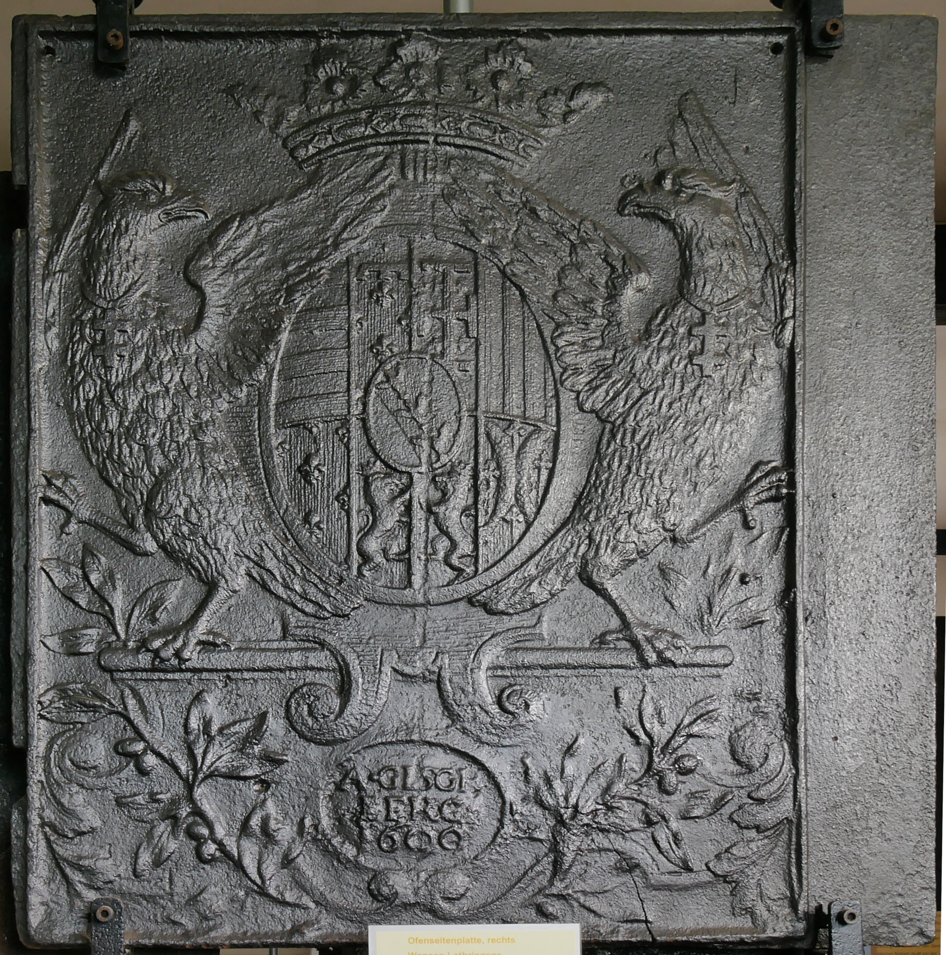 Ofenplatte, Wappen Lothringens (Volkskunde- und Freilichtmuseum Roscheider Hof CC0)