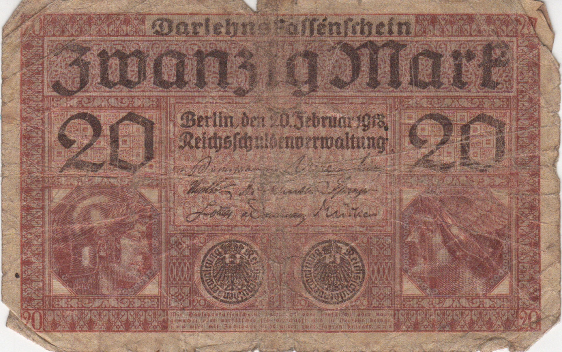Darlehnskassenschein über zwanzig Mark von 1917 (Heimatmuseum und -Archiv Bad Bodendorf CC BY-NC-SA)