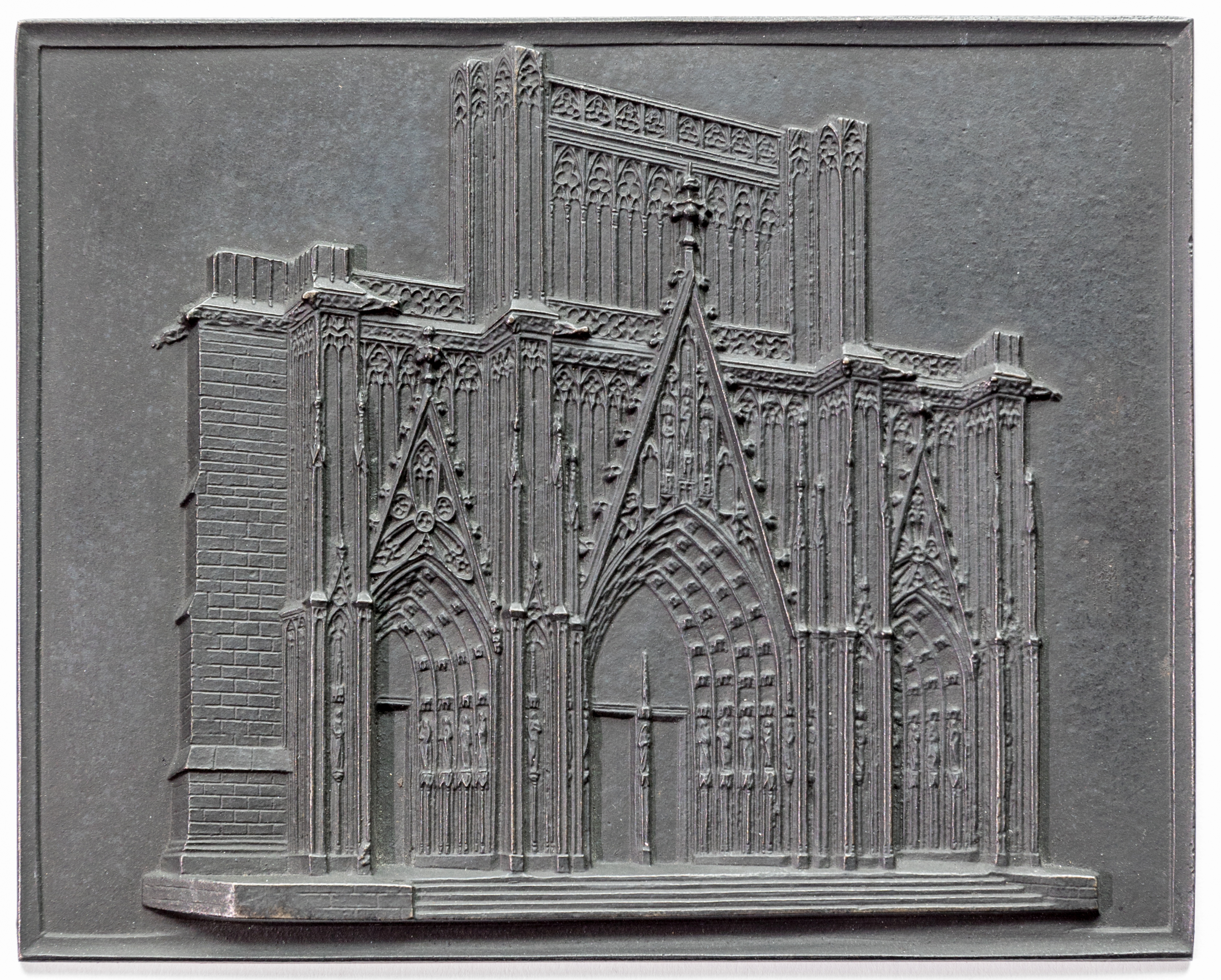 Sayner Neujahrsplakette 1848 "Südportal des Kölner Doms" mit Etui (Rheinisches Eisenkunstguss-Museum CC BY-NC-SA)