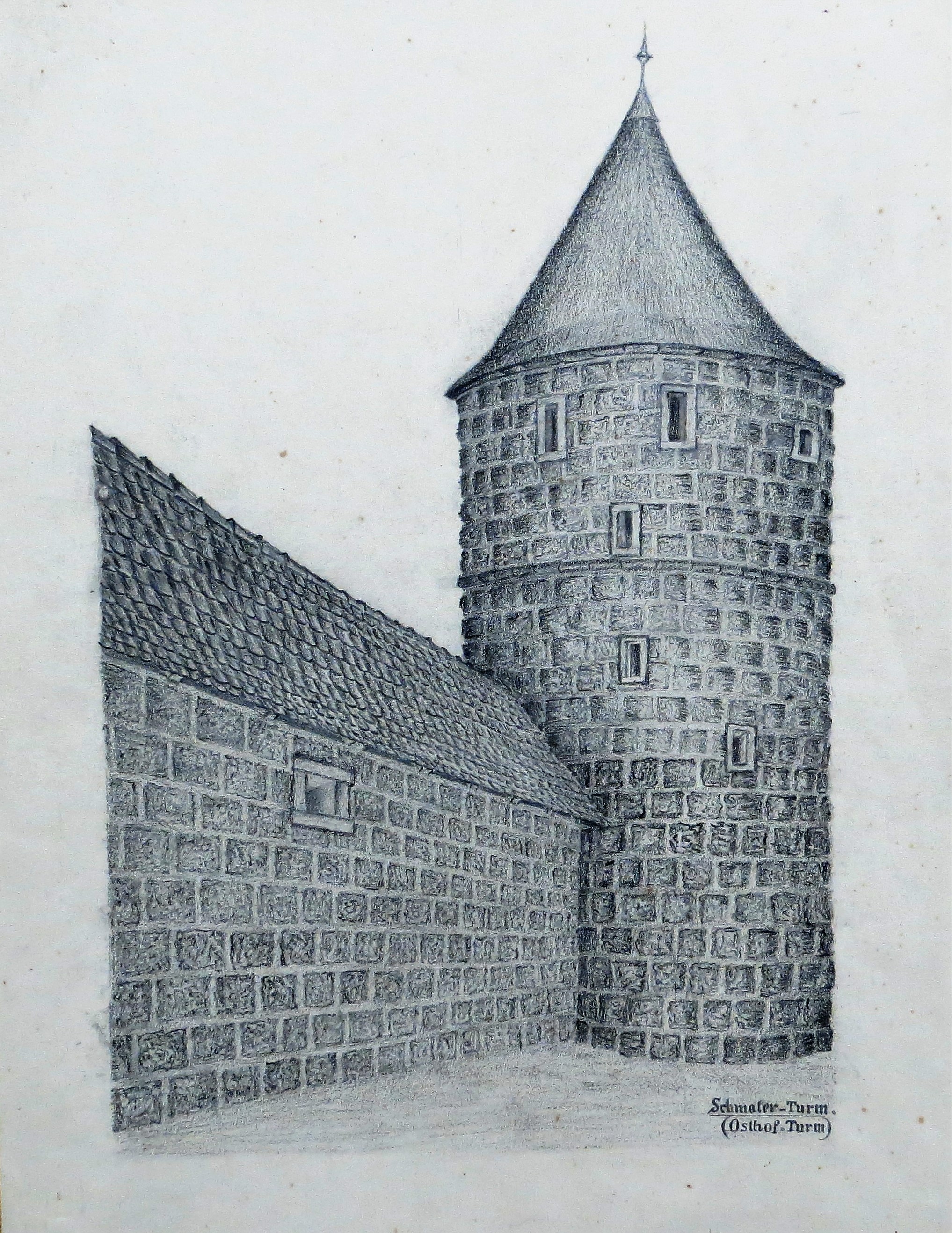 Zeichnung, Schmaler Turm (Osthof-Turm) (Museum der Stadt Bad Bergzabern CC BY-NC-SA)