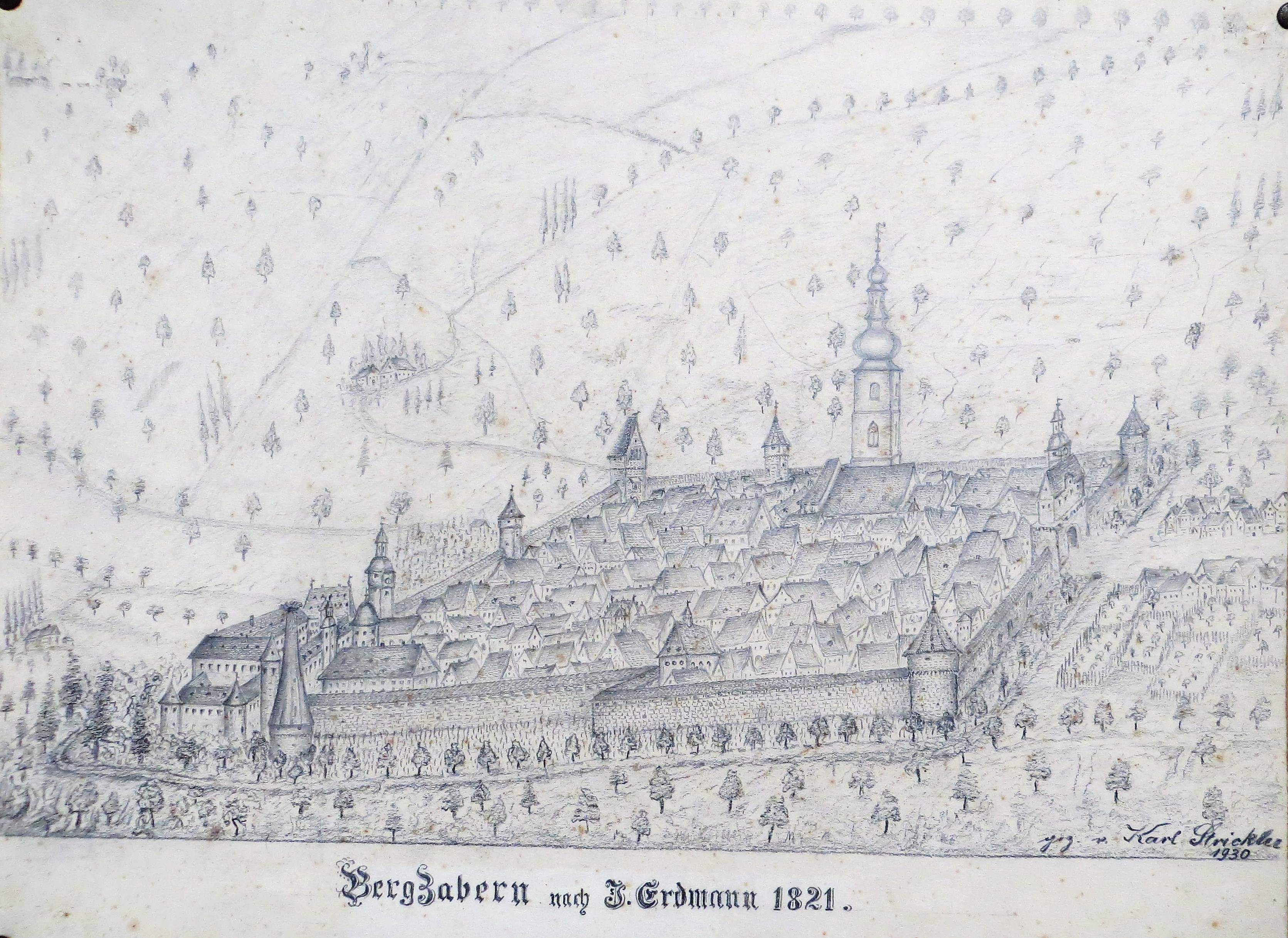 Zeichnung, Bergzabern nach J. Erdmann 1821 (Museum der Stadt Bad Bergzabern CC BY-NC-SA)