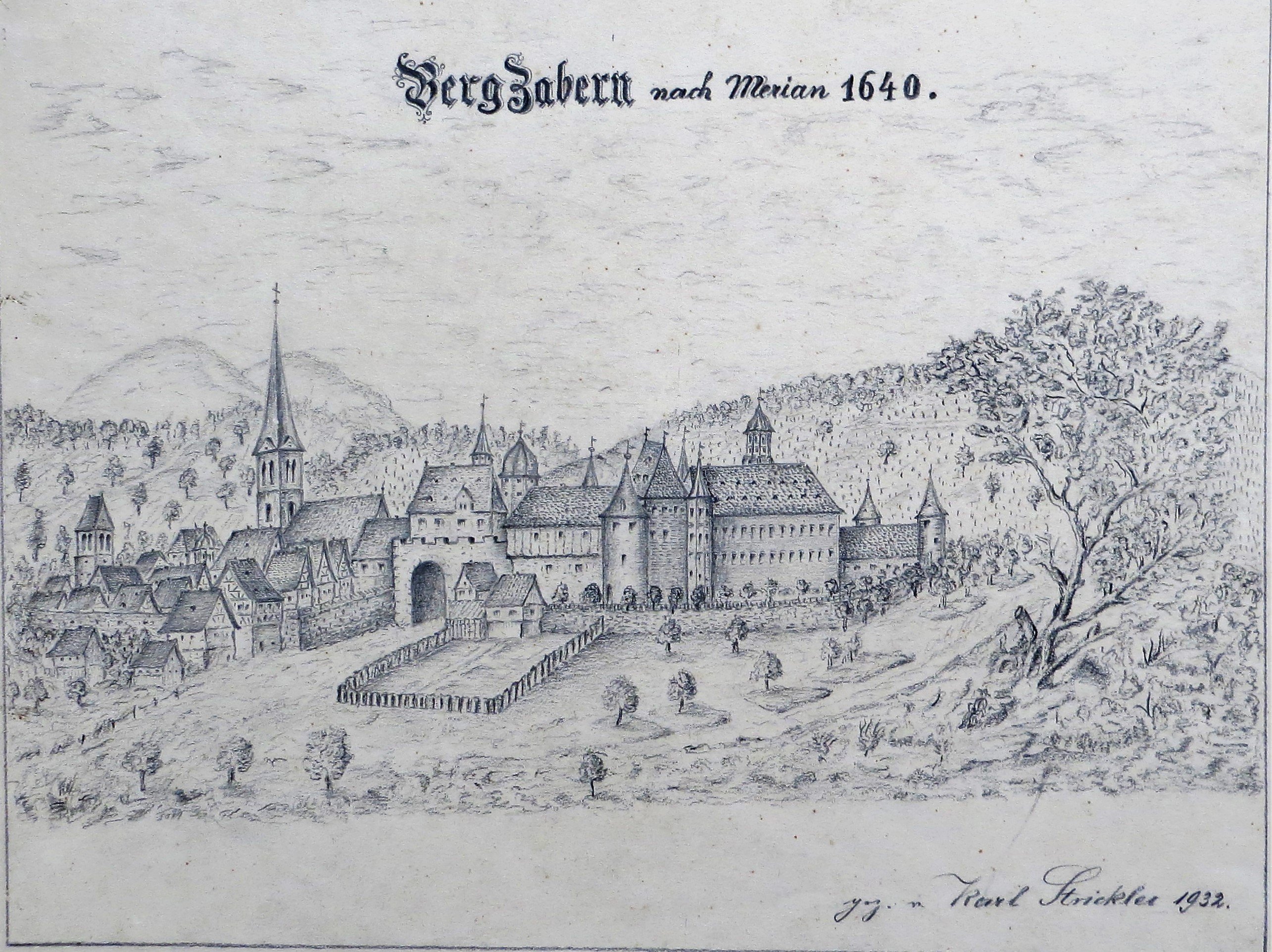 Zeichnung, Bergzabern nach Merian 1640 (Museum der Stadt Bad Bergzabern CC BY-NC-SA)