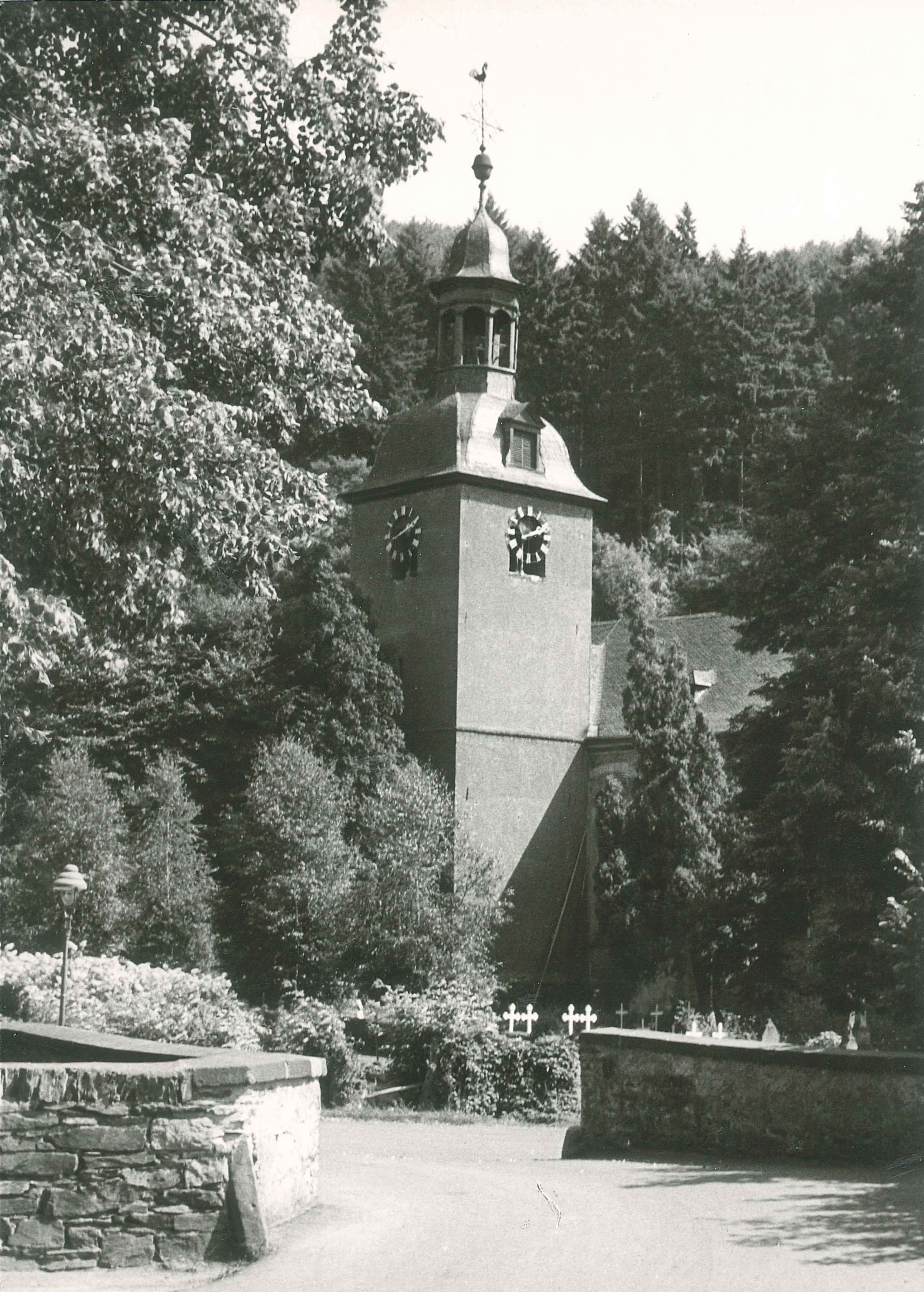 Kirchturm der Abtei in Sayn, 1962 (REM CC BY-NC-SA)