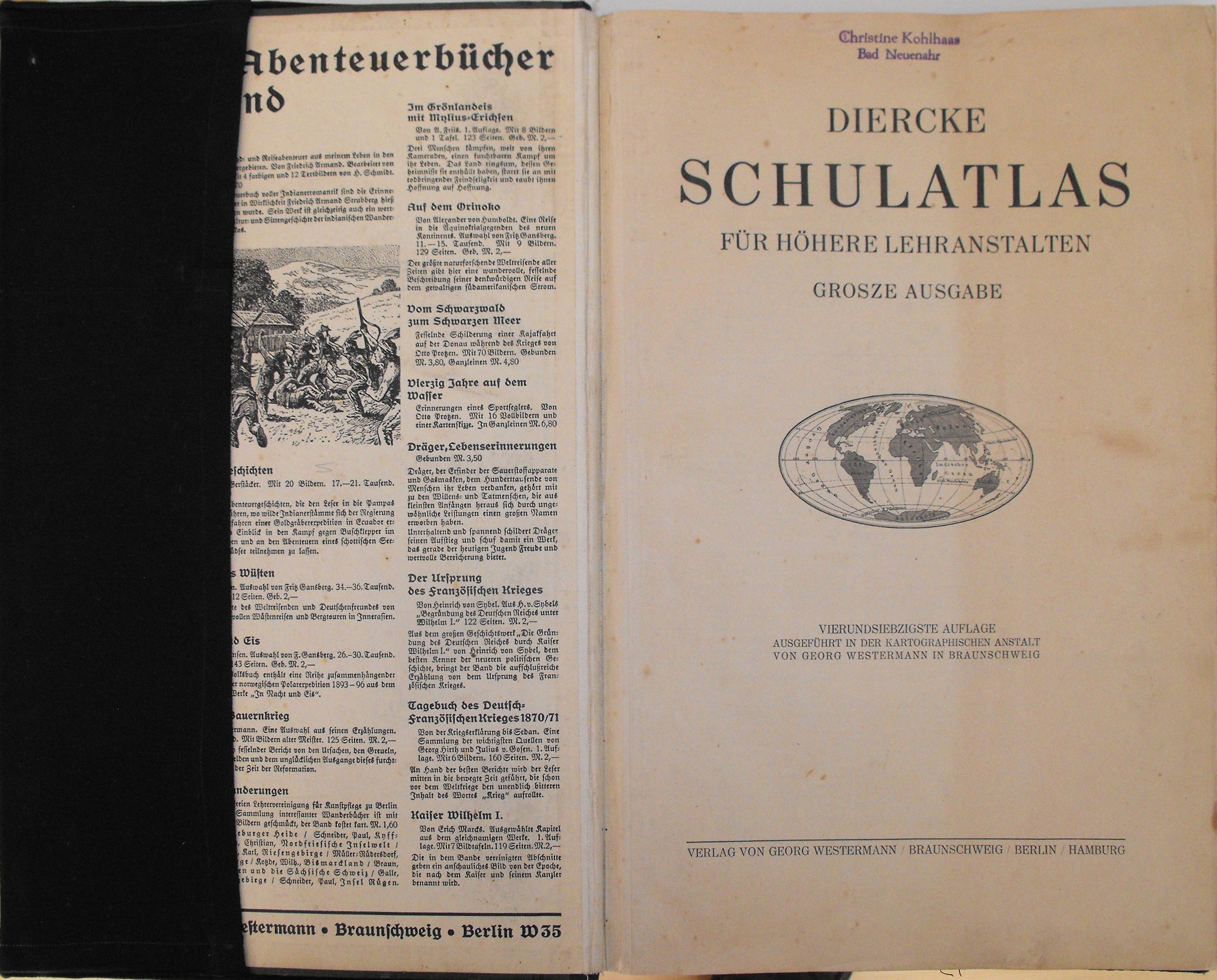 Diercke Schulatlas für höhere Lehranstalten. Große Ausgabe (Heimatmuseum und -Archiv Bad Bodendorf CC BY-NC-SA)