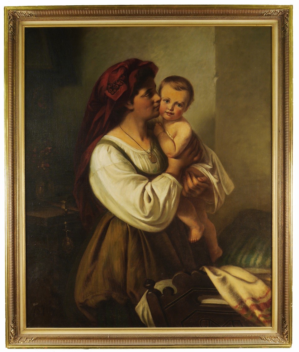 Römische Mutter mit Kind vor einer Wiege (Historisches Museum der Pfalz, Speyer CC BY)