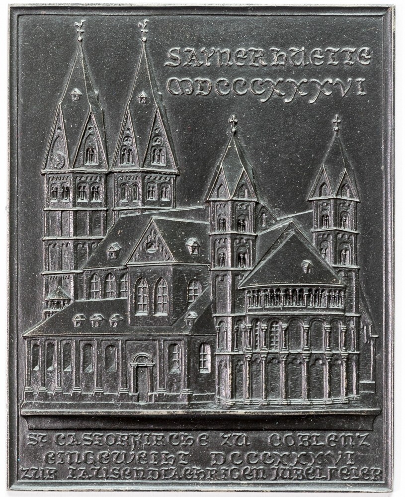 Sayner Neujahrsplakette 1836, St. Kastorkirche Koblenz (Rheinisches Eisenkunstguss-Museum CC BY-NC-SA)
