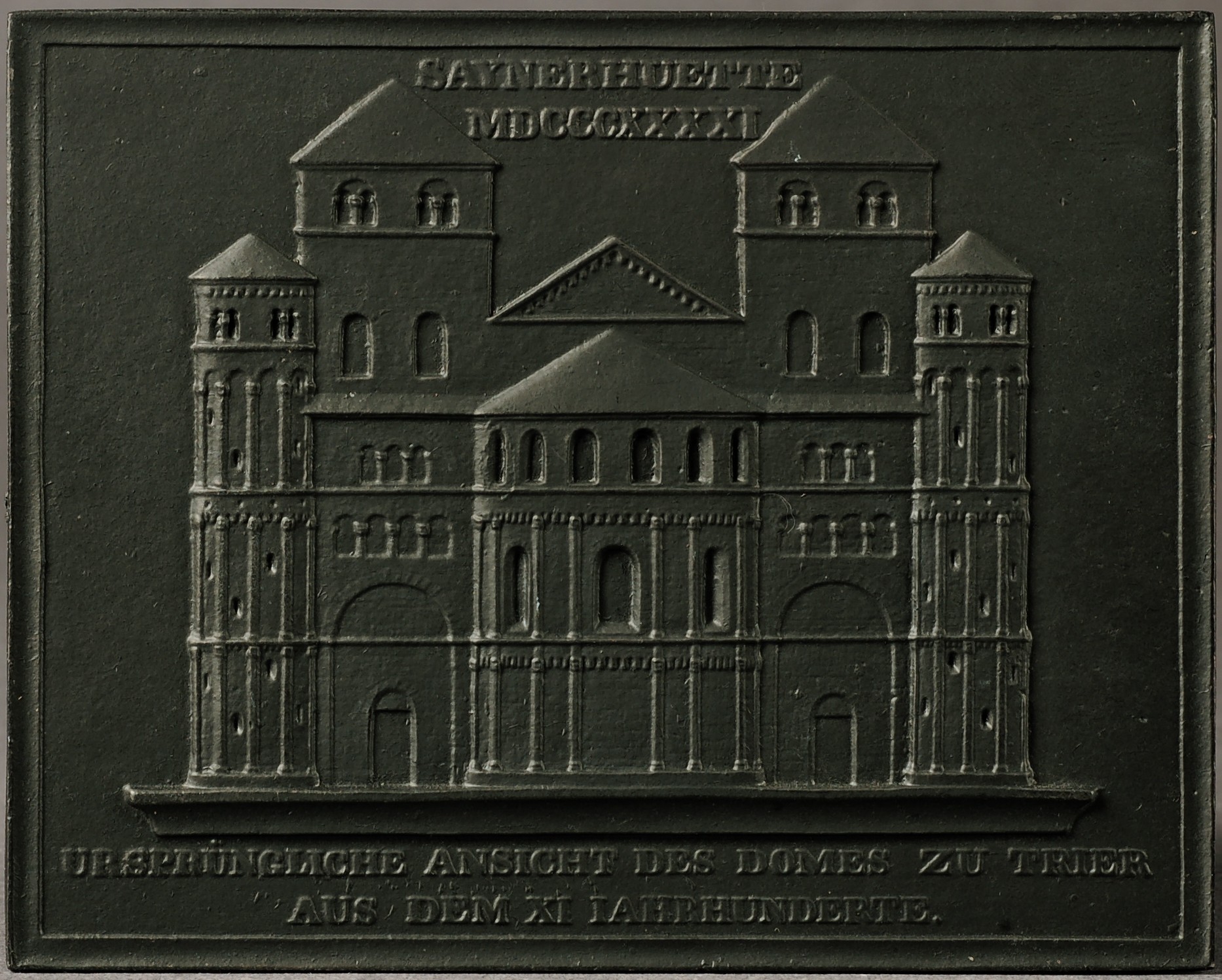 Sayner Neujahrsplakette 1843, Ursprüngliche Ansicht des Aachener Münsters (Rheinisches Eisenkunstguss-Museum CC BY-NC-SA)