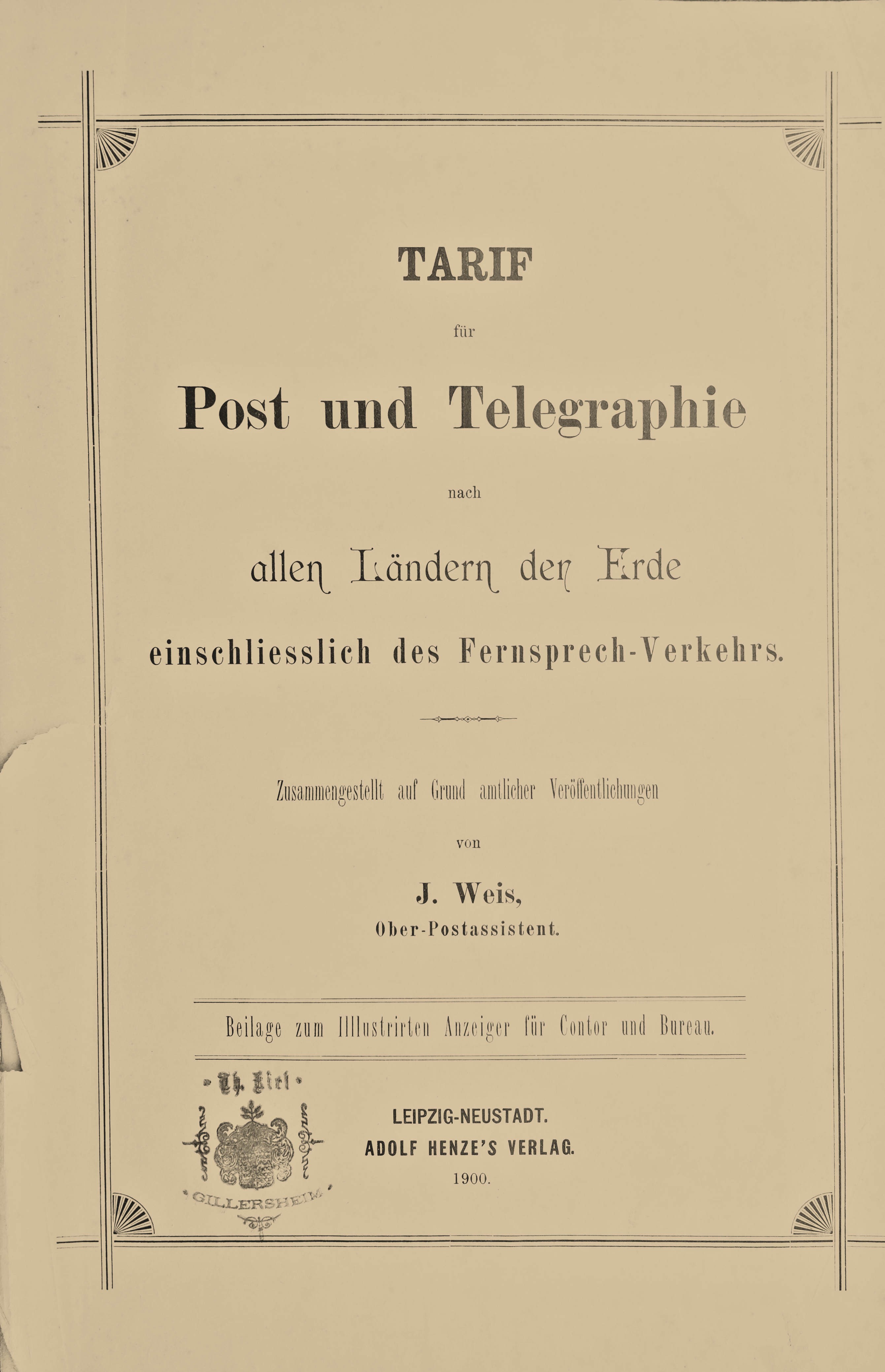 Tarif für Post und Telegraphi 1900 (Volkskunde- und Freilichtmuseum Roscheider Hof CC0)
