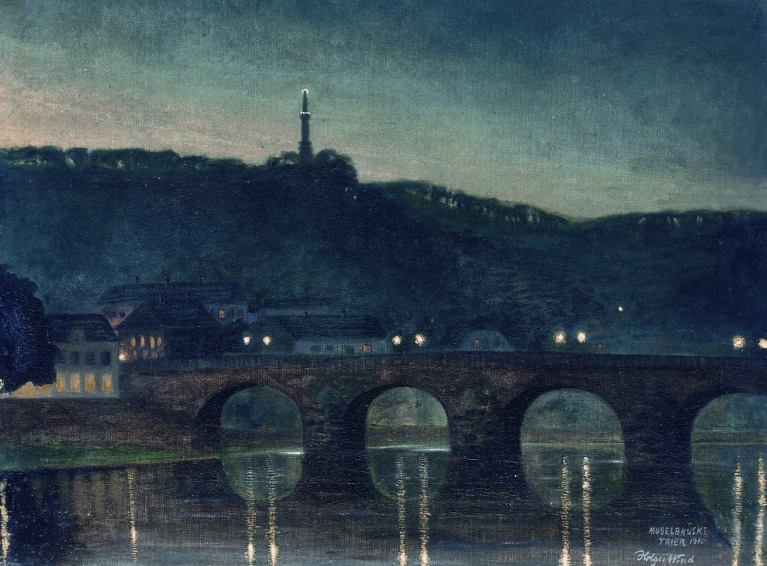Römerbrücke und Mariensäule bei Nacht (Stadtmuseum Simeonstift Trier CC BY-NC-ND)