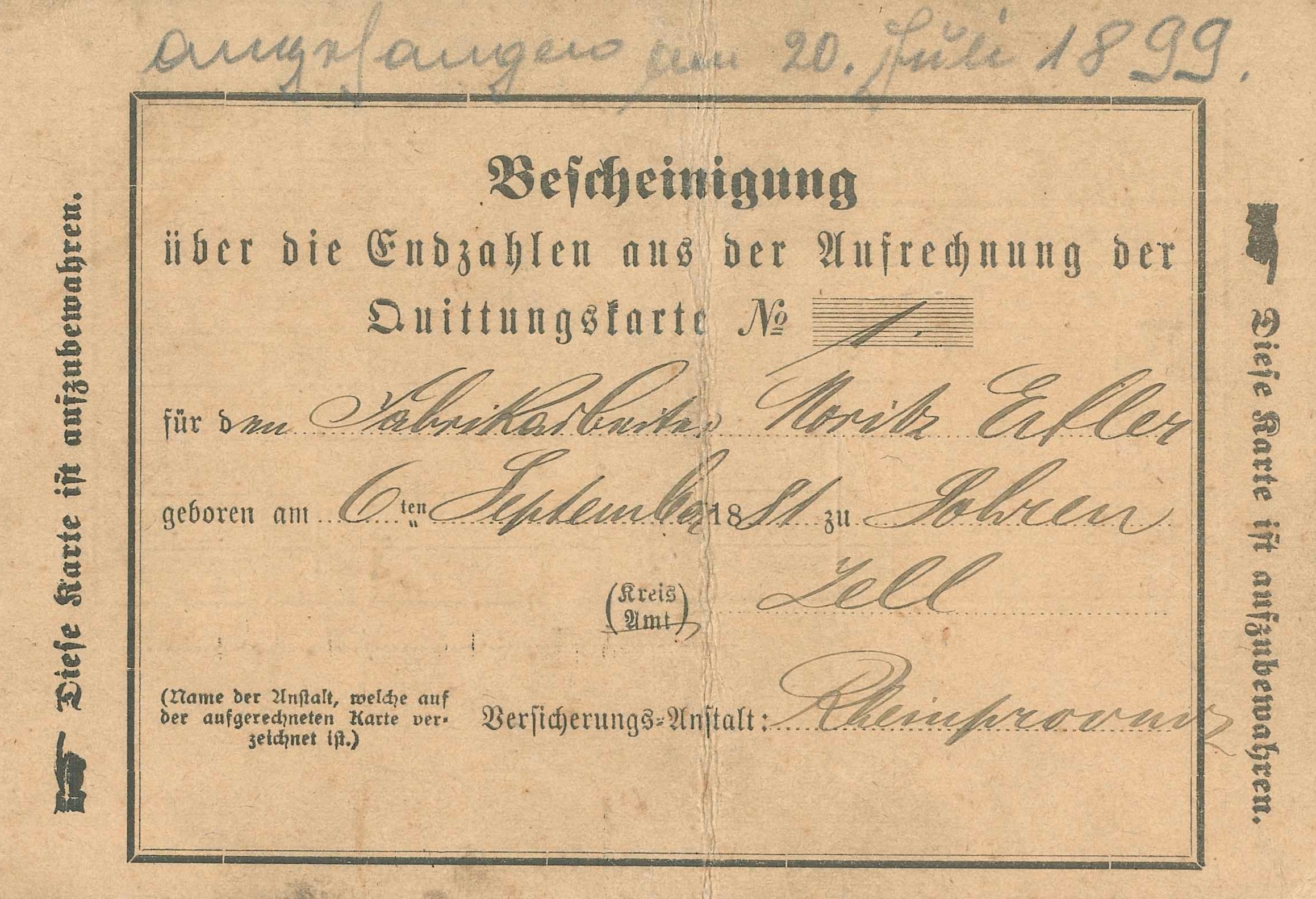 "Bescheinigung" Moritz Eifler 1899 (REM CC BY-NC-SA)