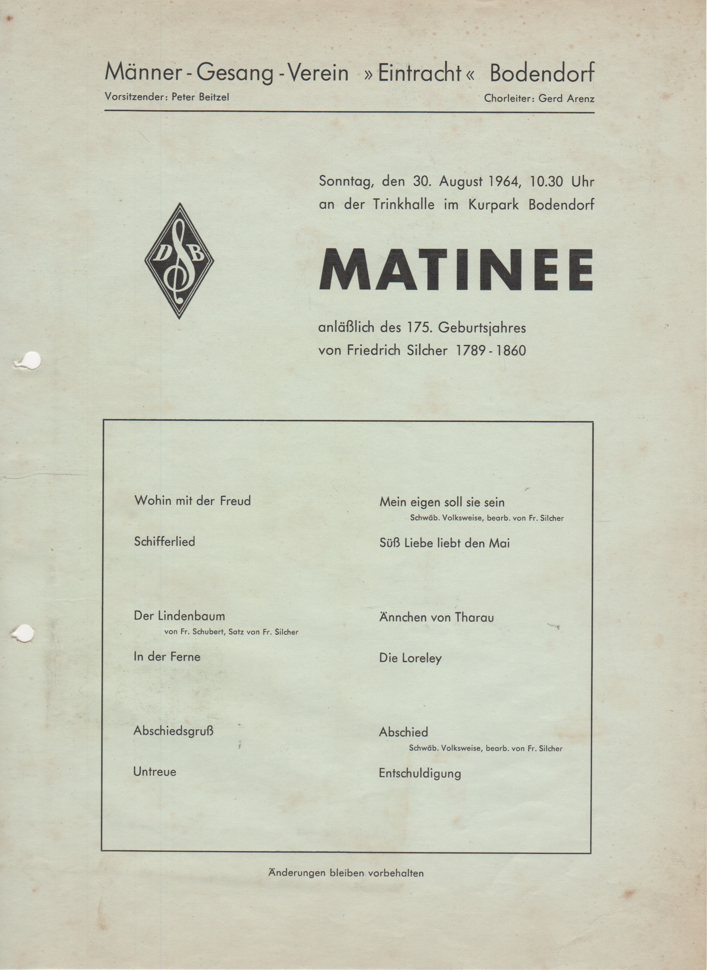 Einladung zur Matinee des Männer-Gesang-Verein "Eintracht Bodendorf (Heimatmuseum und -Archiv Bad Bodendorf CC BY-NC-SA)
