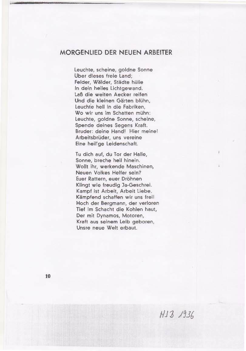 Gedicht von Heinrich Lersch "Morgenlied der neuen Arbeiter" (Heimatmuseum und -Archiv Bad Bodendorf CC BY-NC-SA)