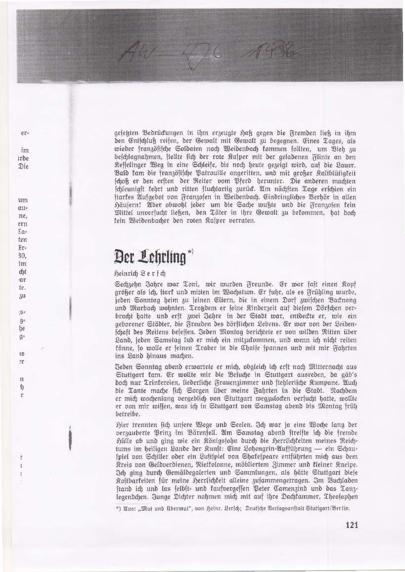 Geschichte von Heinrich Lersch "Der Lehrling" (Heimatmuseum und -Archiv Bad Bodendorf CC BY-NC-SA)