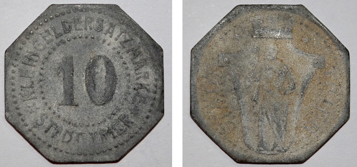 Kleingeldersatzmarke 10 Pfennig der Stadt Trier (Museumsgesellschaft Bad Dürkheim e.V. CC BY-NC-SA)