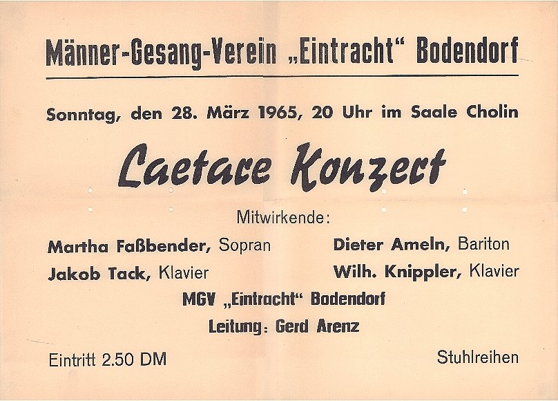 Plakat Einladung zum Laetare Konzert des Männergesangverein "Eintracht" Bodendorf (Heimatmuseum und -Archiv Bad Bodendorf CC BY-NC-SA)
