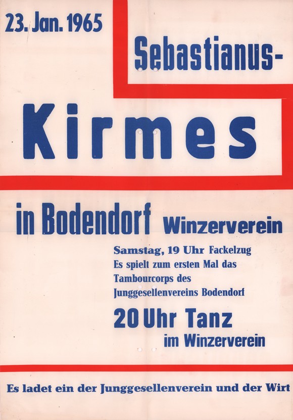 Sebastianus Kirmes in Bodendorf Winzerverein am 23. Januar 1965 (Heimatmuseum und -Archiv Bad Bodendorf CC BY-NC-SA)