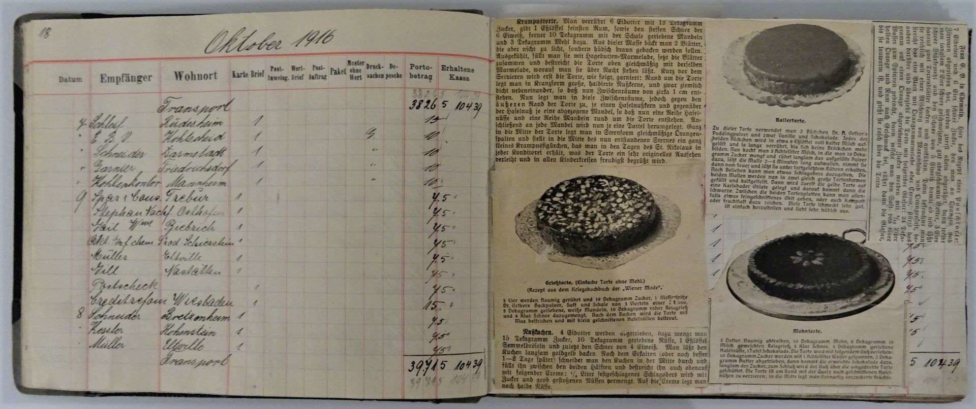 Kochbuch im Abrechnungsbuch eines Transportunternehmers (Stadthistorisches Museum Mainz CC BY-NC-SA)