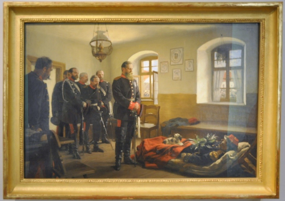 Kronprinz Friedrich Wilhelm an der Leiche des französischen Generals Abel Douay bei Weissenburg (Historisches Museum der Pfalz, Speyer CC BY)