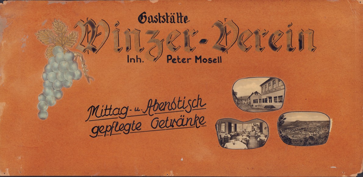 Selbst gemachtes Werbeschild der Gaststätte Winzerverein (Heimatmuseum und -Archiv Bad Bodendorf CC BY-NC-SA)