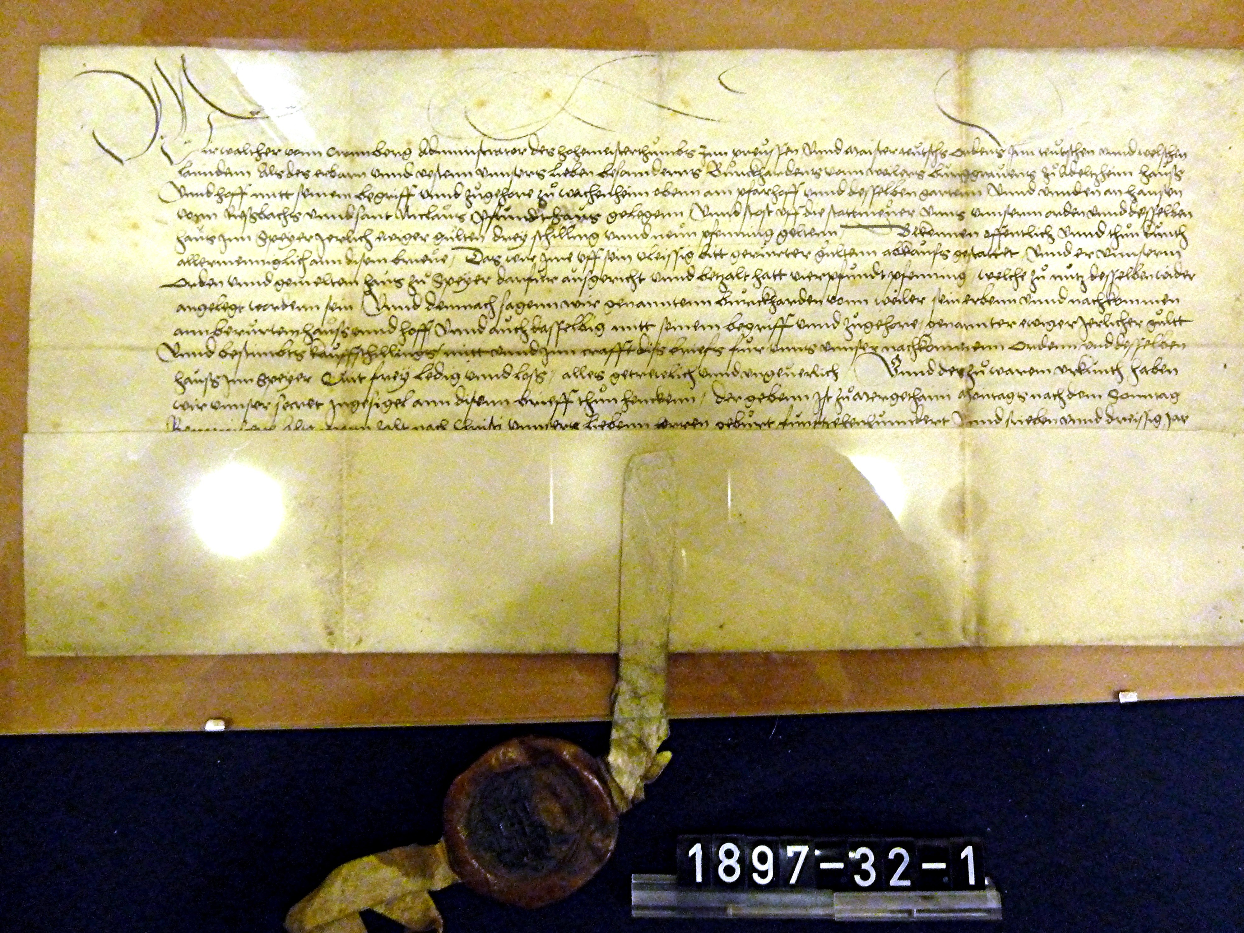 Urkunde, Pachtregelung; Wachenheim, 1537 (Stadtmuseum Bad Dürkheim, Museumsgesellschaft Bad Dürkheim e.V. CC BY-NC-SA)