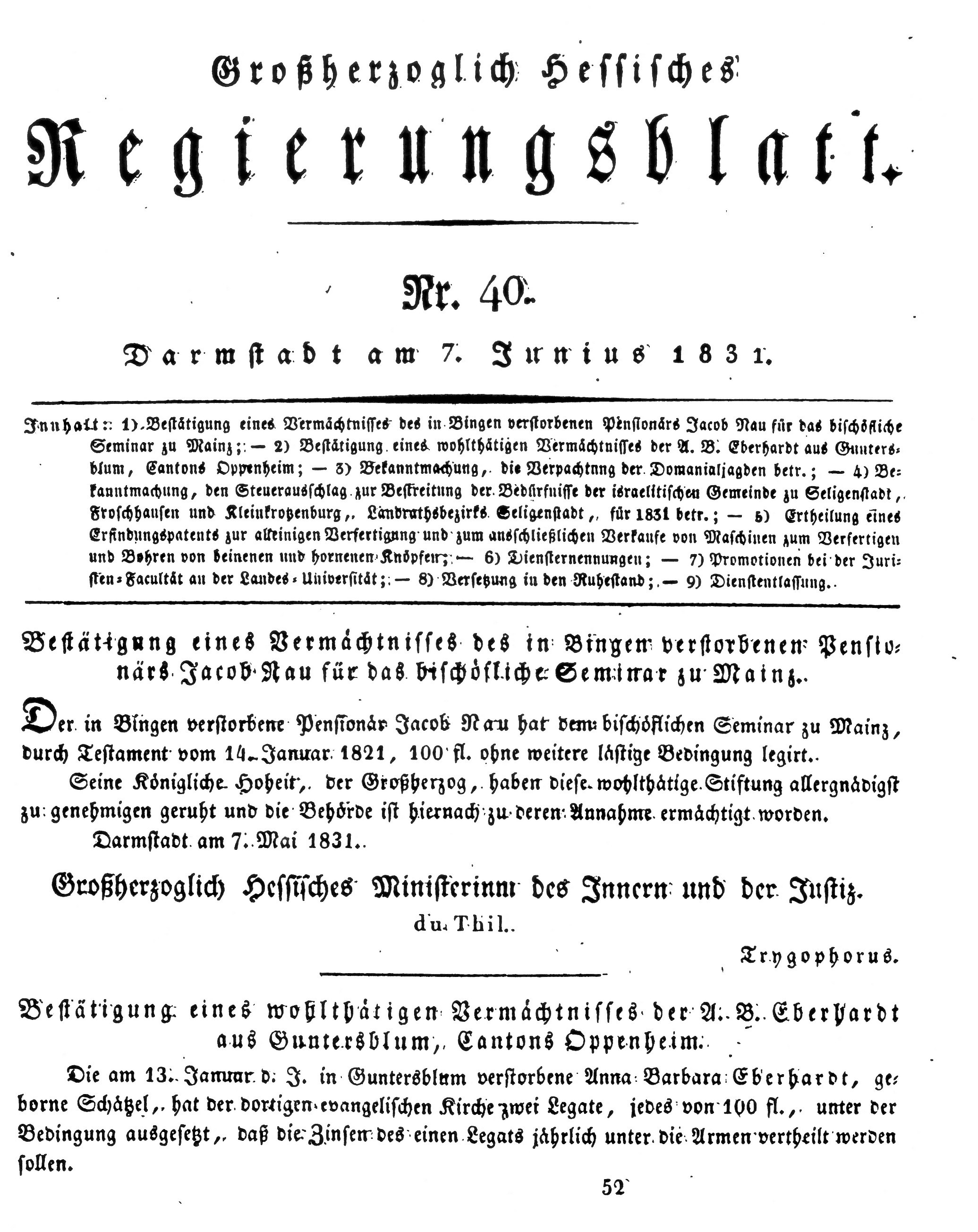 1831 Grossherzoglich hessisches Regierungsblatt (Kulturverein Guntersblum CC BY-NC-SA)