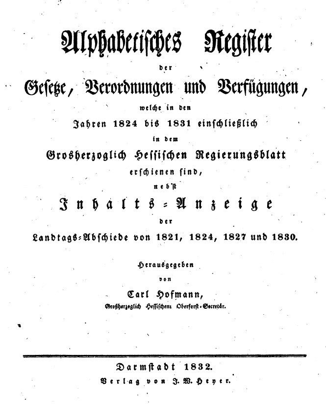 1832 Register Grossherzoglich hessisches Regierungsblatt (Kulturverein Guntersblum CC BY-NC-SA)