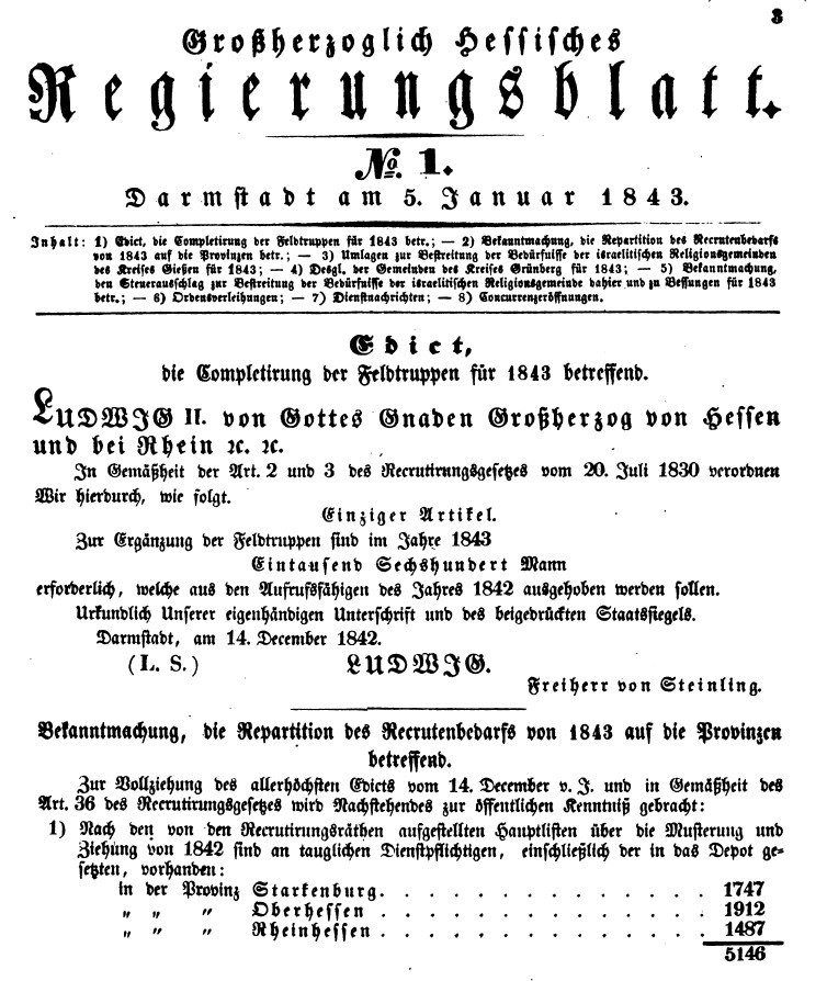 1843 Grossherzoglich hessisches Regierungsblatt (Kulturverein Guntersblum CC BY-NC-SA)