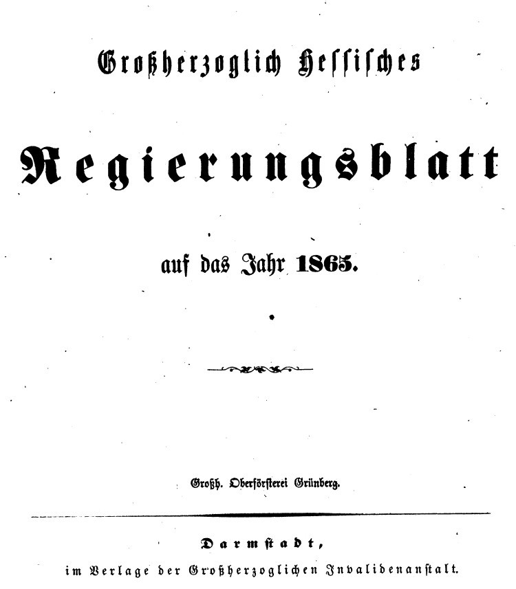 1865 Grossherzoglich hessisches Regierungsblatt (Museum Guntersblum im Kellerweg 43 CC BY-NC-SA)