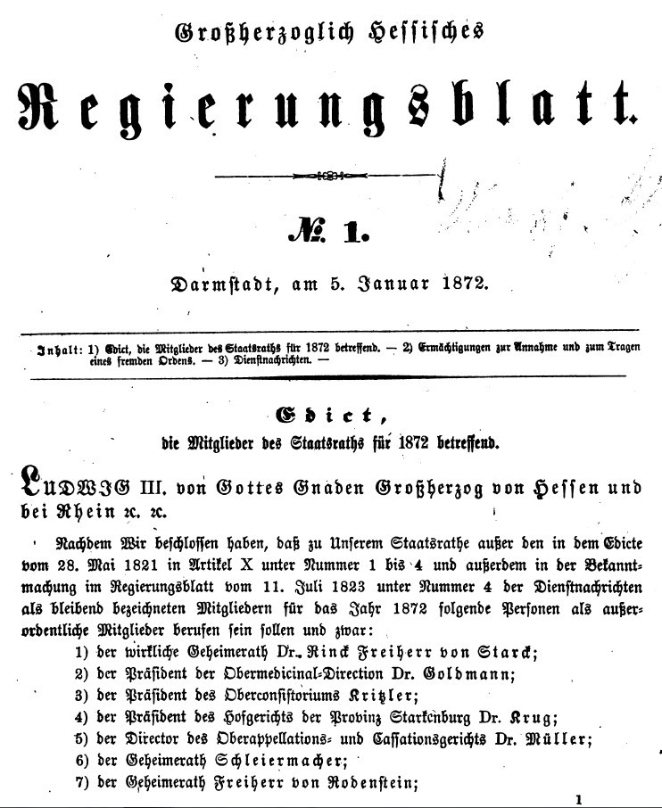 1872 Grossherzoglich hessisches Regierungsblatt (Kulturverein Guntersblum CC BY-NC-SA)
