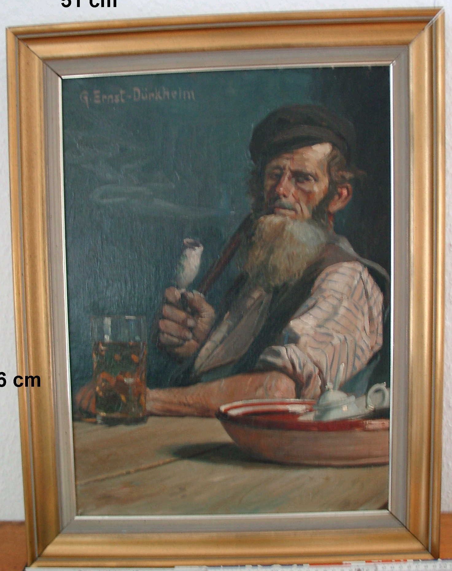 Ölgemälde: "Pfälzer Winzer mit Pfeife und Weinglas"; Gustav Ernst; um 1935 (Stadtmuseum Bad Dürkheim, Museumsgesellschaft Bad Dürkheim e.V. CC BY-NC-SA)