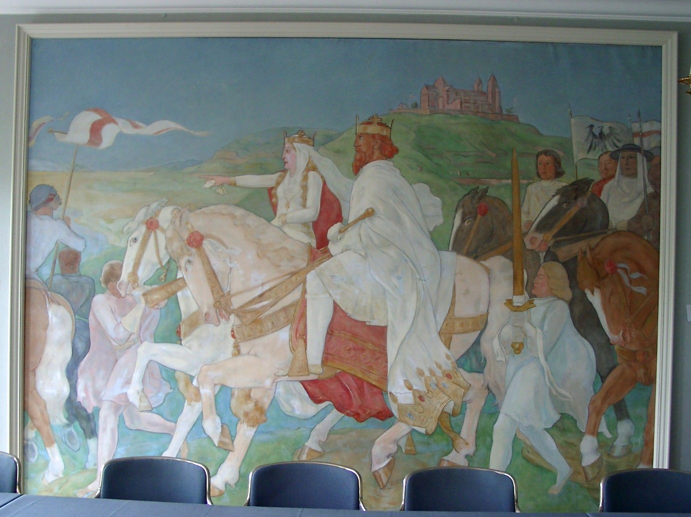 Bild; Ölgemälde; Wandgemälde; "Konrad II auf seinem Ritt zur Limburg"; A. Haueisen (Stadtmuseum Bad Dürkheim, Museumsgesellschaft Bad Dürkheim e.V. CC BY-NC-SA)