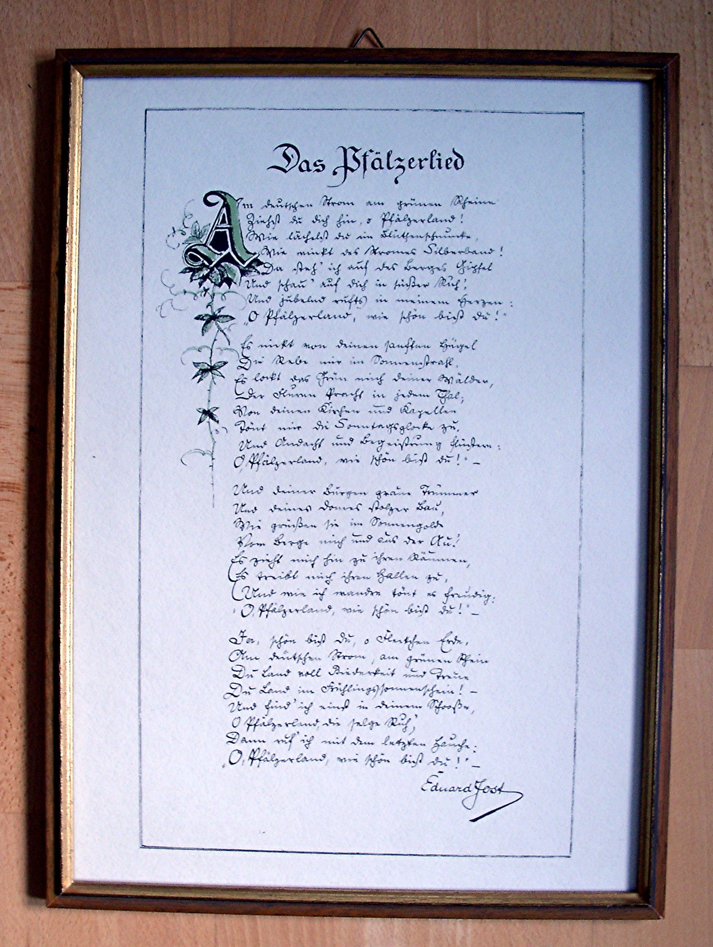 Bild; Handschrift: "Das Pfälzerlied"; Orginalschrift von Eduard Jost; um 1860 (Stadtmuseum Bad Dürkheim, Museumsgesellschaft Bad Dürkheim e.V. CC BY-NC-SA)