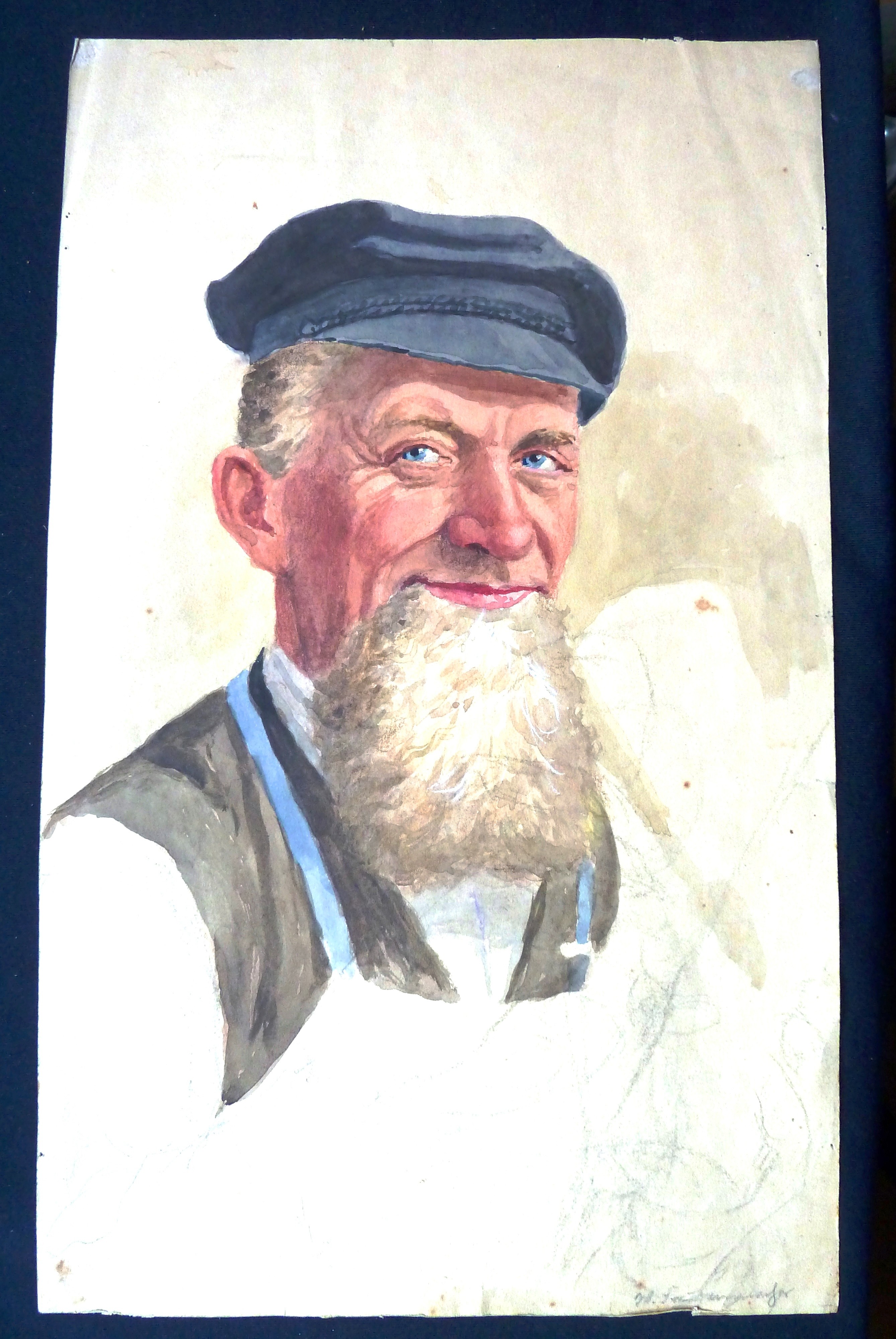 Bild, mehrfarbiges Aquarell: Porträt eines Winzers; Valentin Dirion, Bad Dürkheim, um 1890 (Stadtmuseum Bad Dürkheim, Museumsgesellschaft Bad Dürkheim e.V. CC BY-NC-SA)