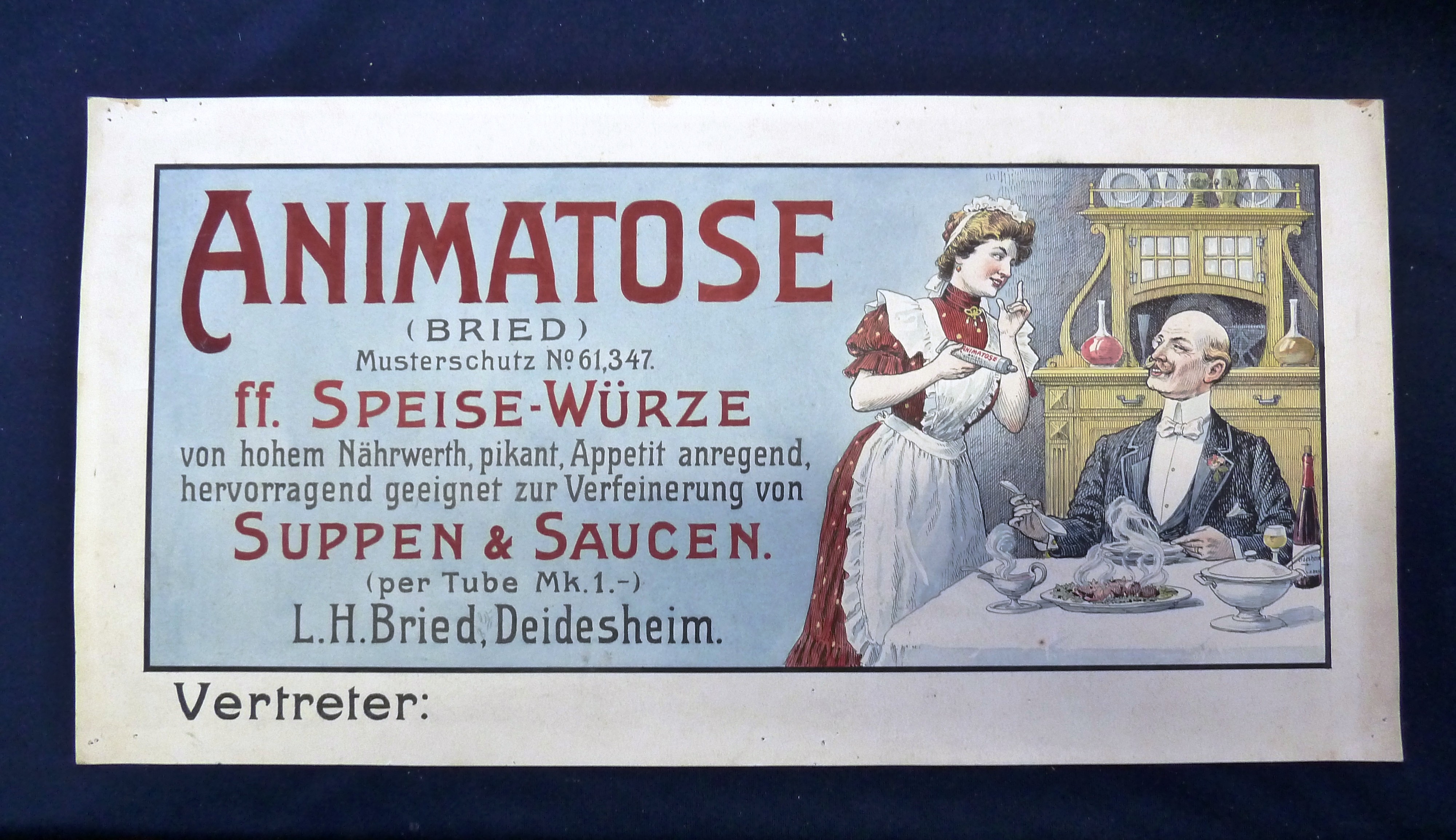 Bild, Zeichnung; Werbung: "Animatose", Valentin Dirion, Bad Dürkheim, um 1890 (Stadtmuseum Bad Dürkheim, Museumsgesellschaft Bad Dürkheim e.V. CC BY-NC-SA)