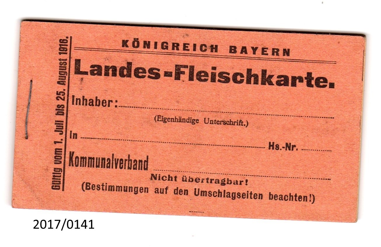 Block mit Landes-Fleischkarte Königreich Bayern 1916 (Stadtmuseum Bad Dürkheim, Museumsgesellschaft Bad Dürkheim e.V. CC BY-NC-SA)
