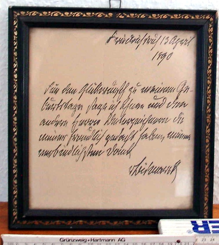 Brief von Fürst Bismarck; 1890 (Stadtmuseum Bad Dürkheim, Museumsgesellschaft Bad Dürkheim e.V. CC BY-NC-SA)