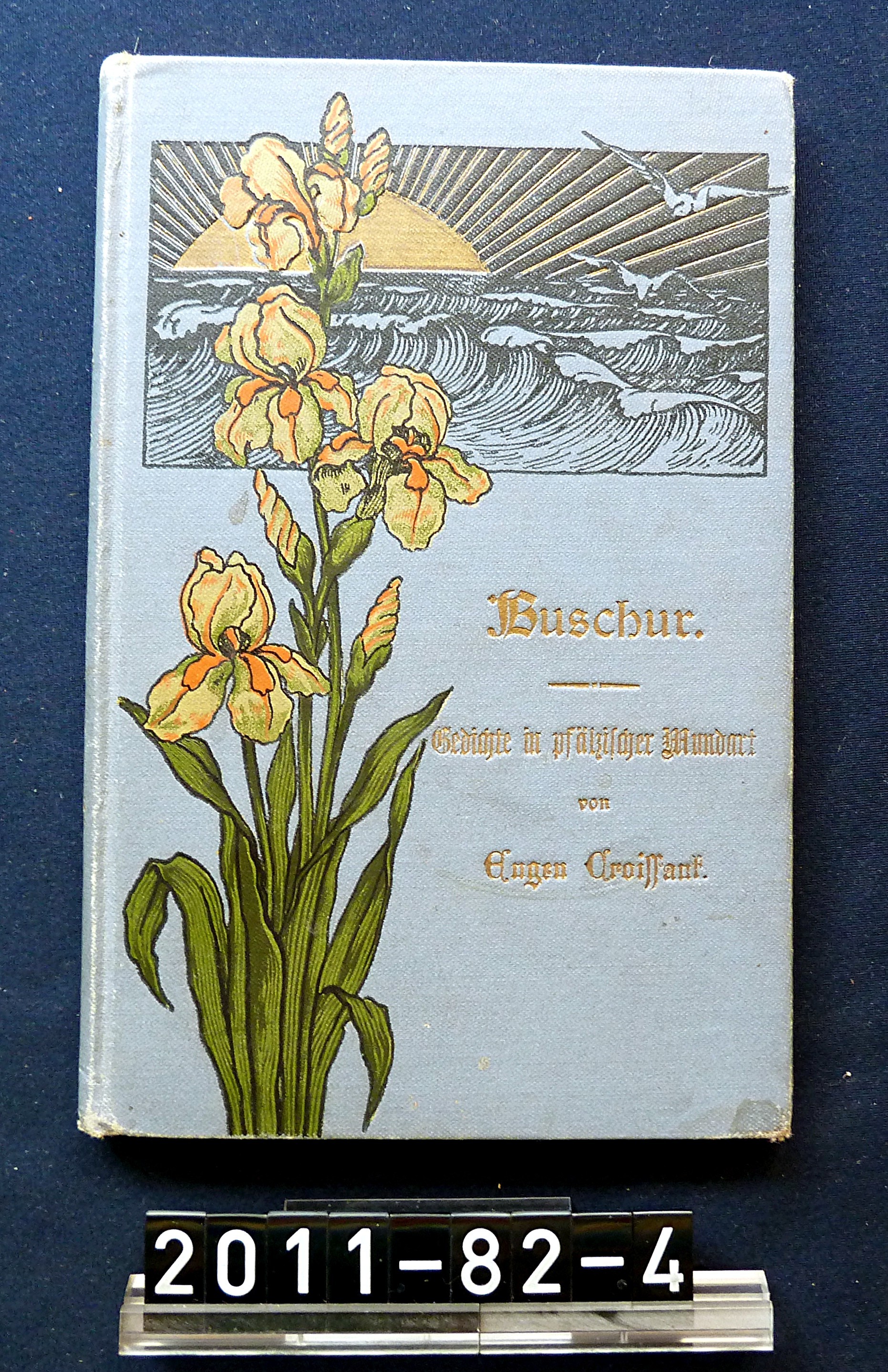 Buch; "Buschur, Gedichte in Pfälzer Mundart"; Eugen Croissant, 1898; mit Widmung von Karl Räder (Stadtmuseum Bad Dürkheim, Museumsgesellschaft Bad Dürkheim e.V. CC BY-NC-SA)