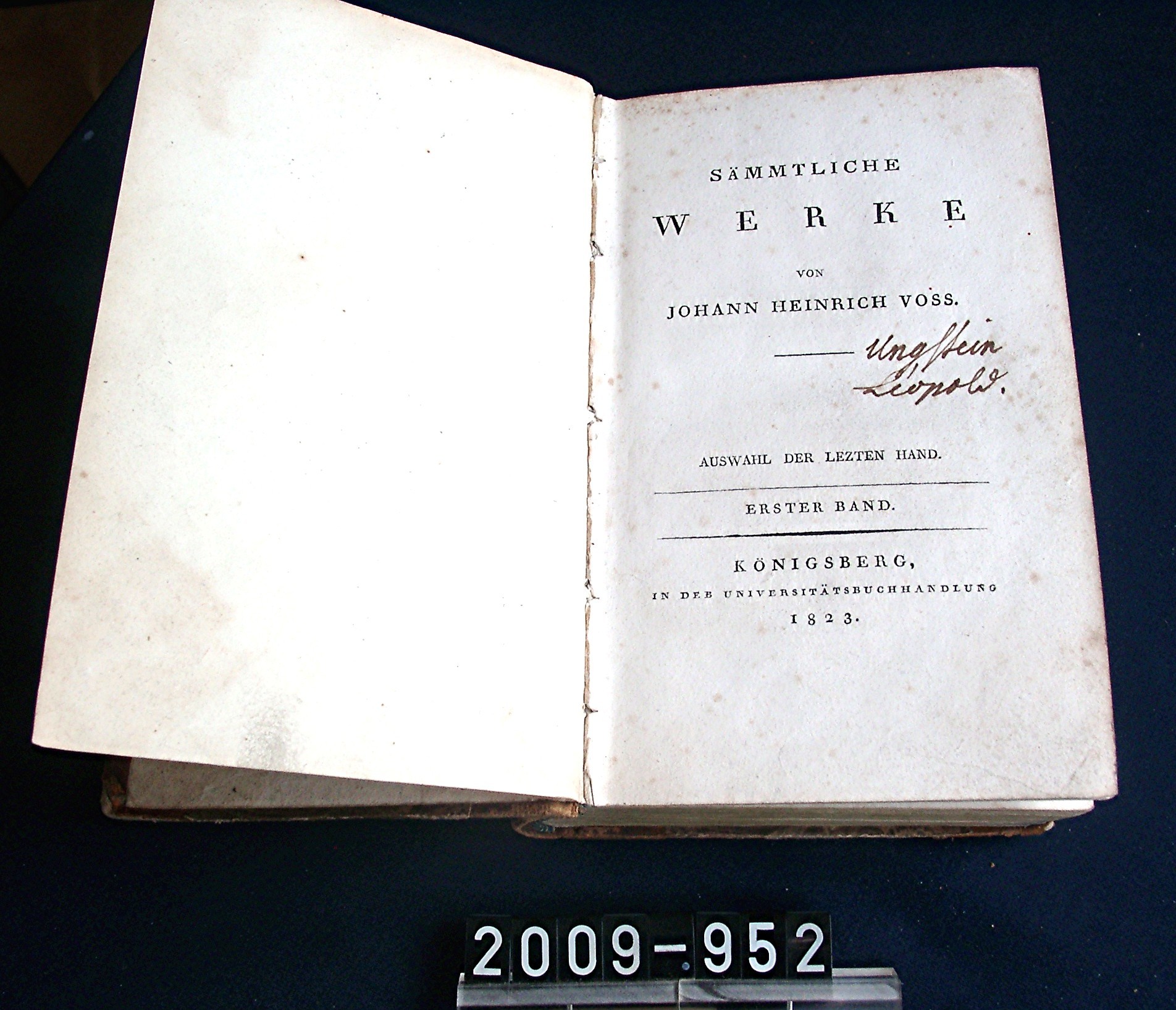 Buch: "Sämtliche Werke von Johann Heinrich Voss"; Königsberg, 1823 (Stadtmuseum Bad Dürkheim, Museumsgesellschaft Bad Dürkheim e.V. CC BY-NC-SA)