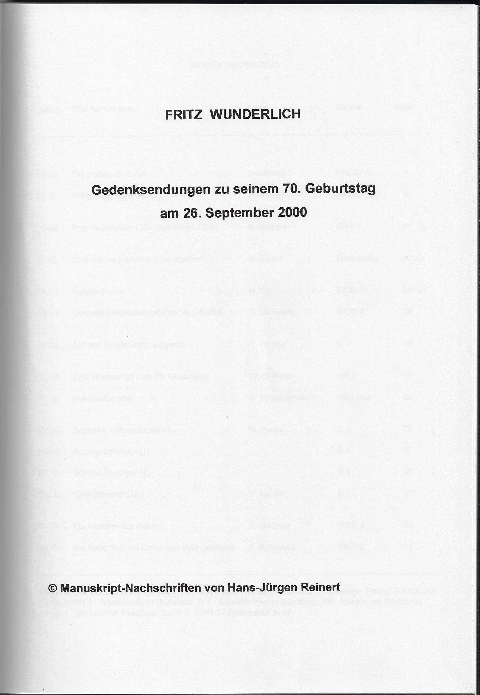 Fritz Wunderlich Gedenksendungen zu seinem 70. Geburtstag (Fritz-Wunderlich-Gesellschaft e.V. RR-F)