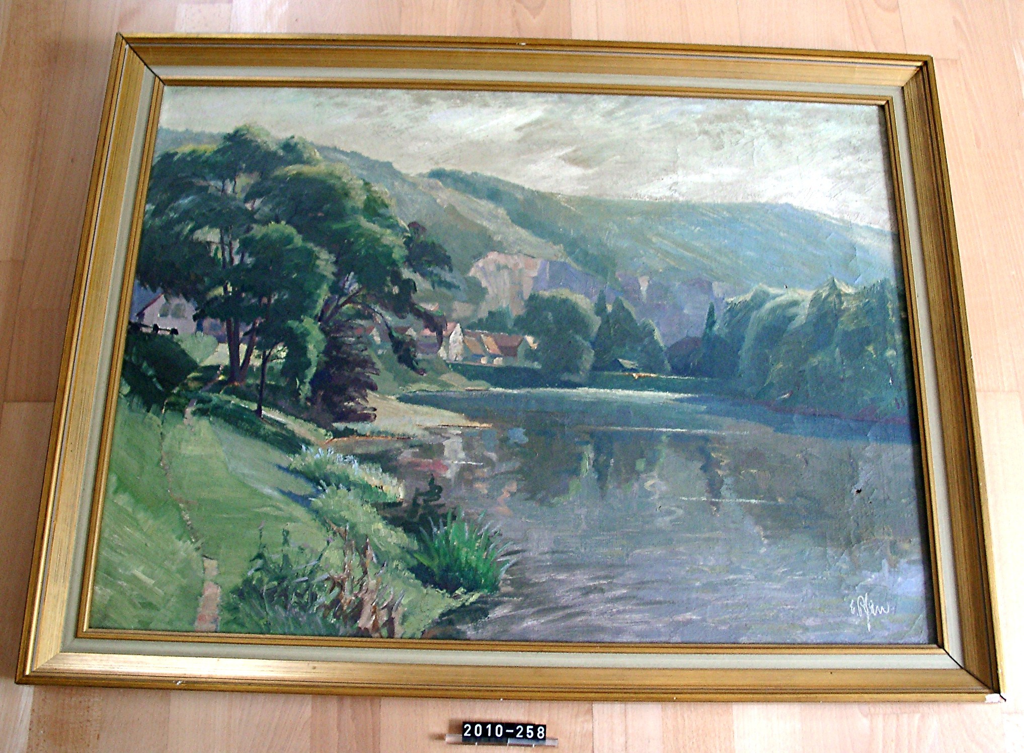 Gemälde, Ölgemälde: " Morgen am Herzogweiher"; Dürkheimer Maler: Ernst Pfau; um 1945 (Stadtmuseum Bad Dürkheim, Museumsgesellschaft Bad Dürkheim e.V. CC BY-NC-SA)