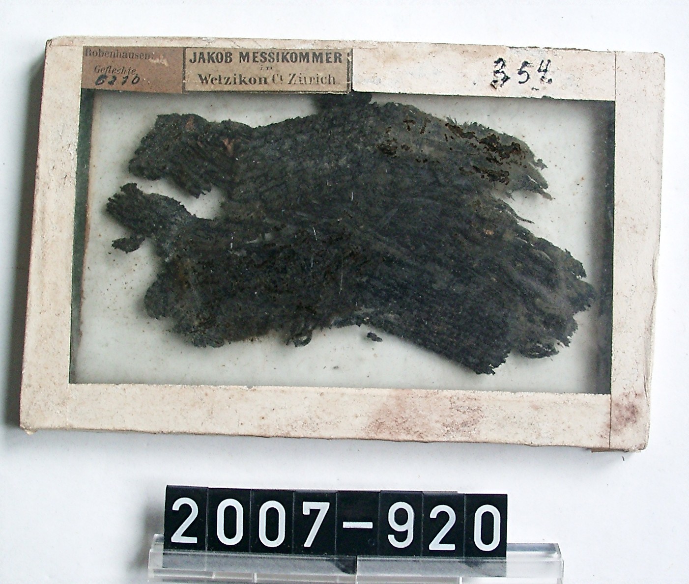 Gewebe; Geflechte zwischen Glasscheiben; Pfahlbaufunde von Robenhausen (Schweiz); Jungsteinzeit (Stadtmuseum Bad Dürkheim, Museumsgesellschaft Bad Dürkheim e.V. CC BY-NC-SA)
