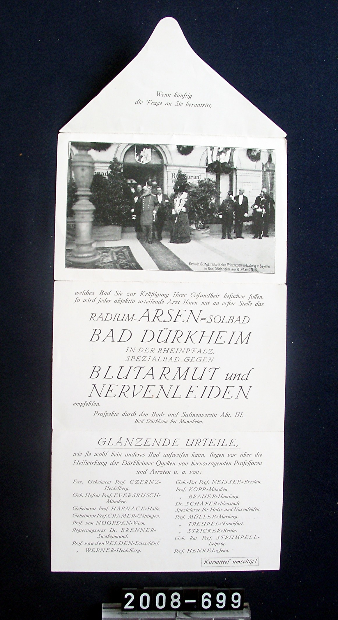 Informations-Faltblatt; -Flyer: Arsen-Solbad, Bad Dürkheim; Sektkellerei Freudenmacher, Wachenheim; um 1913 (Stadtmuseum Bad Dürkheim, Museumsgesellschaft Bad Dürkheim e.V. CC BY-NC-SA)