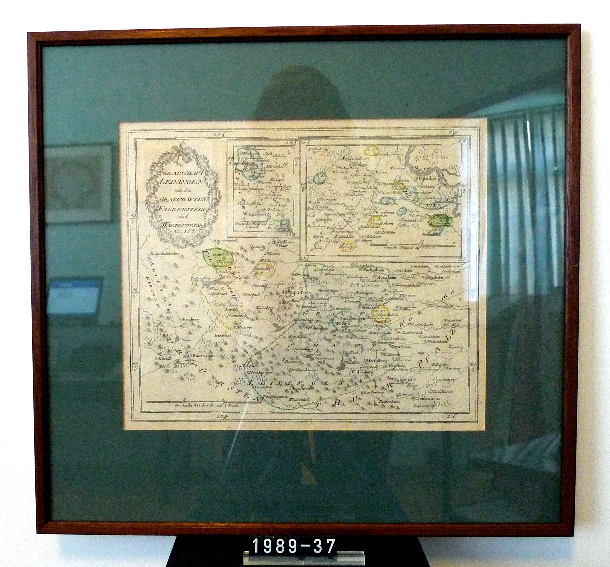 Karte; kolorierte Kupferstichkarte: "Grafschaften Leiningen, Falkenstein und Wartenberg"; von Reilly; um 1790 (Stadtmuseum Bad Dürkheim, Museumsgesellschaft Bad Dürkheim e.V. CC BY-NC-SA)