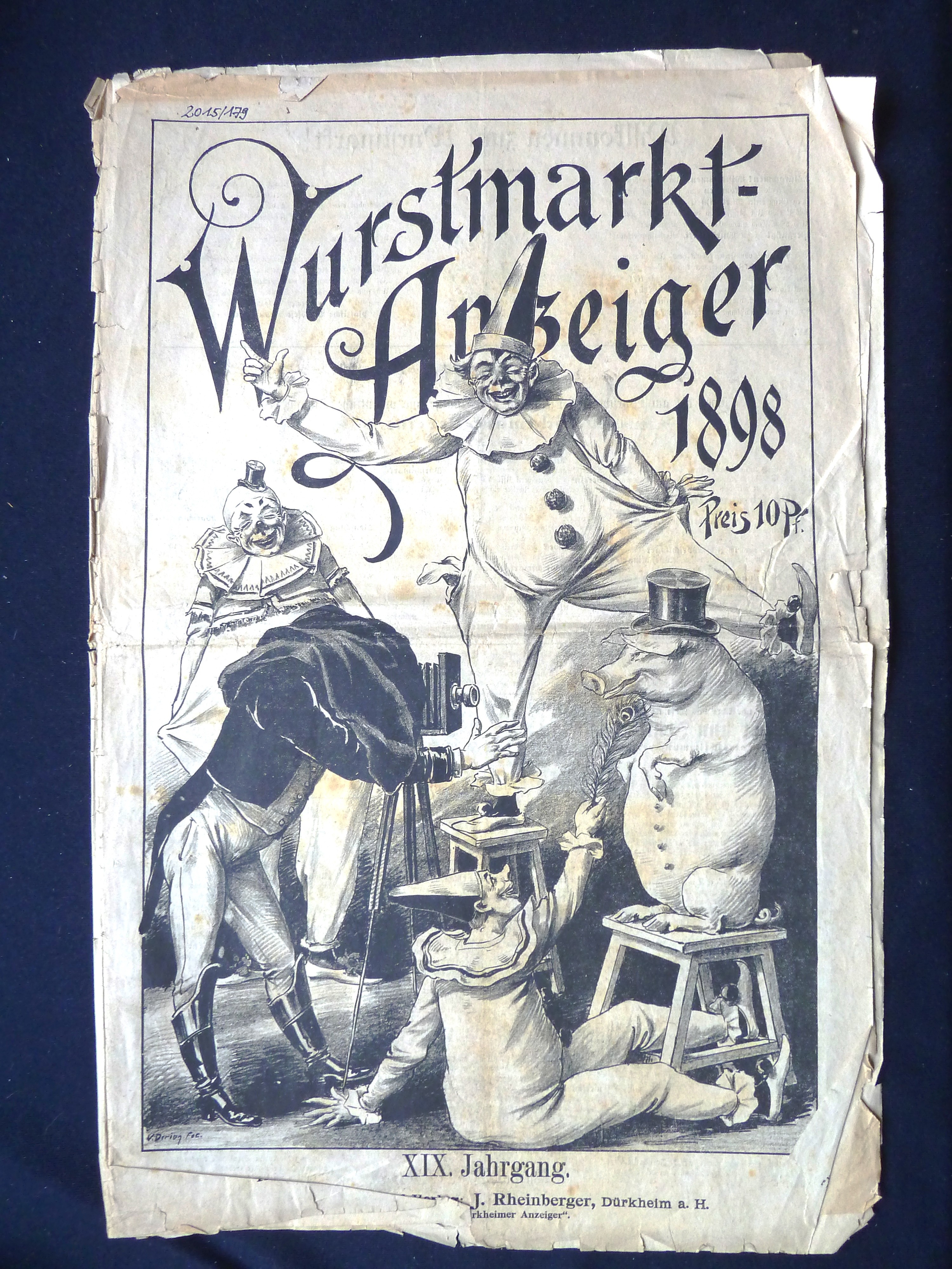 Zeitung; Anzeiger: "Wurstmarkt-Anzeiger"; J. Rheinberger, V. Dirion; Dürkheim a/H.; 1898 (Stadtmuseum Bad Dürkheim, Museumsgesellschaft Bad Dürkheim e.V. CC BY-NC-SA)