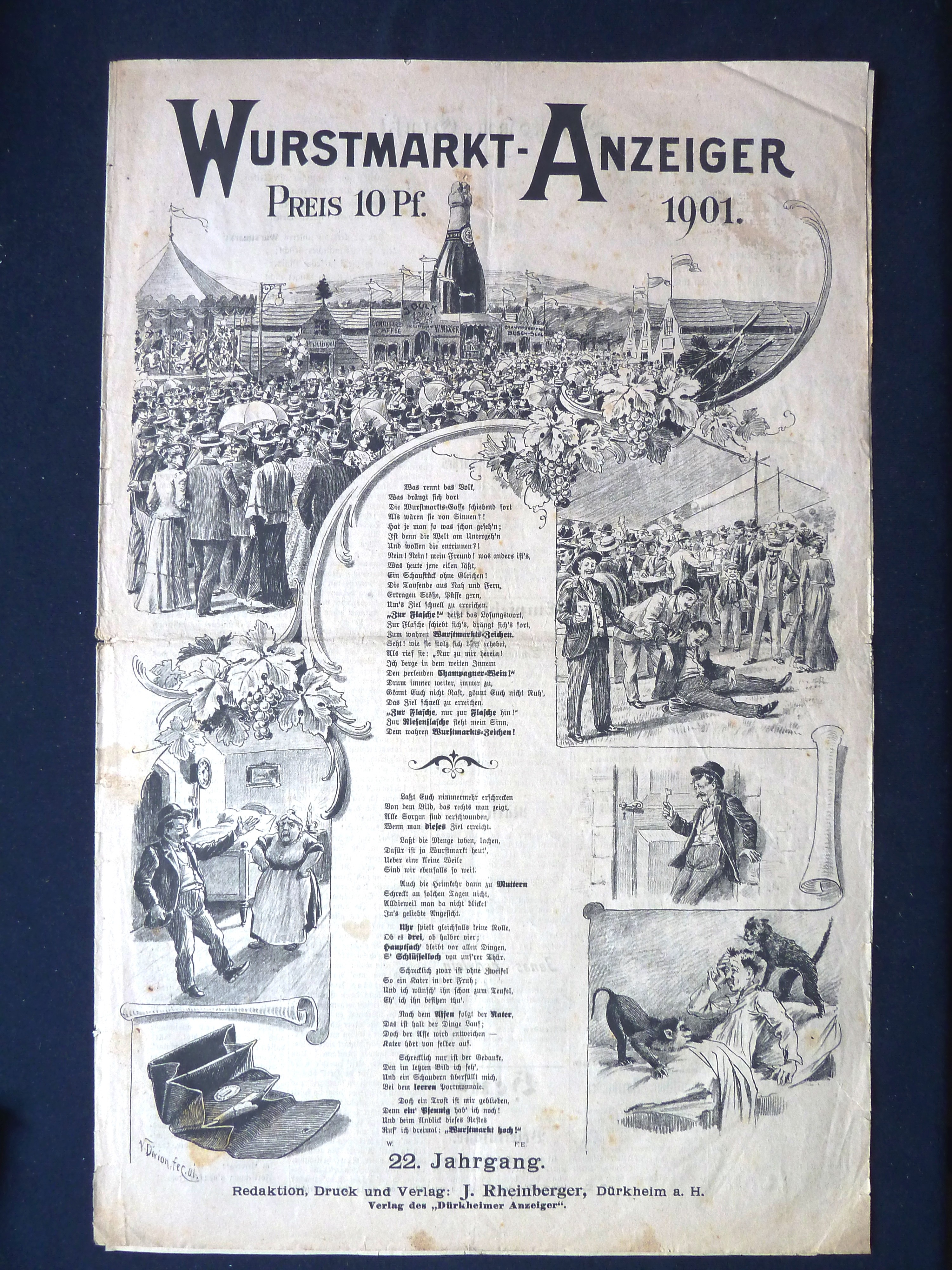 Zeitung; Anzeiger: "Wurstmarkt-Anzeiger"; J. Rheinberger, V. Dirion; Dürkheim a/H.; 1901 (Stadtmuseum Bad Dürkheim, Museumsgesellschaft Bad Dürkheim e.V. CC BY-NC-SA)